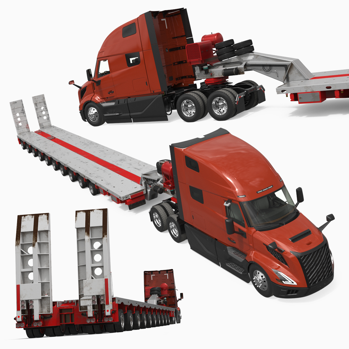 Aerodynamic Tractor Unit with Lowbed Trailer 3D model preview