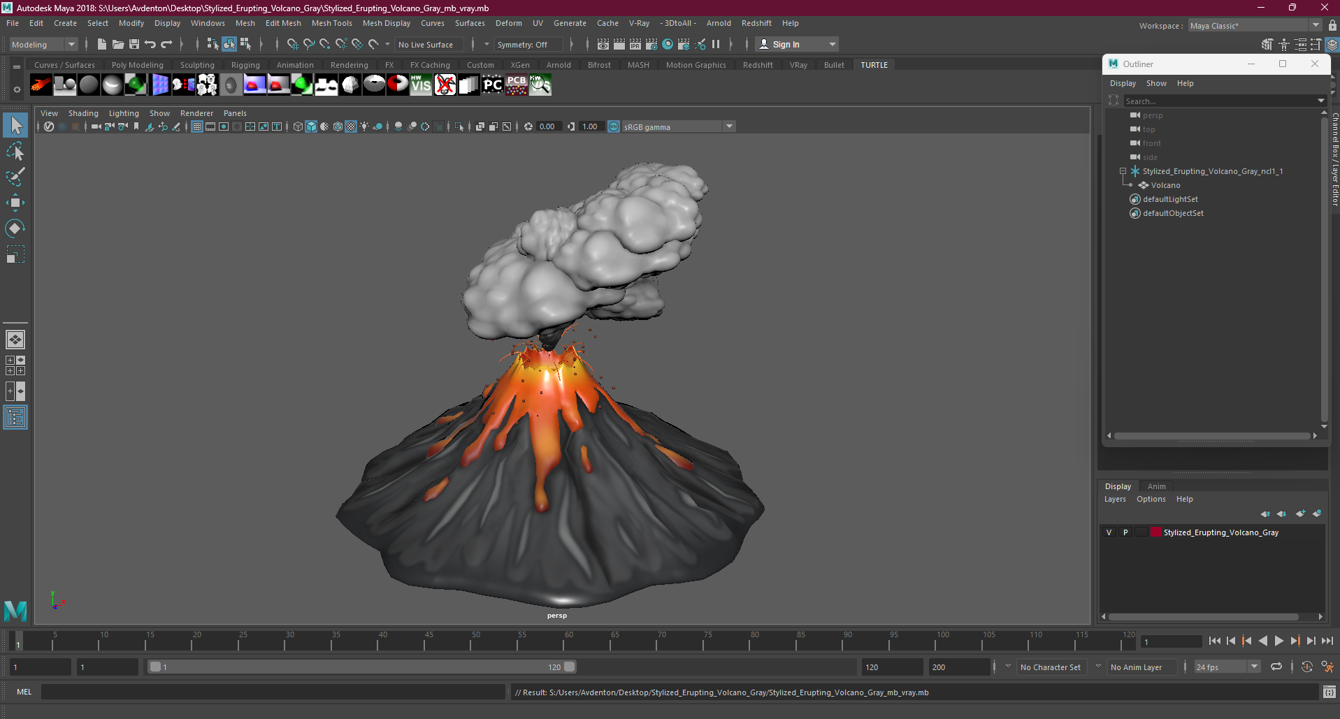 3D model Stylized Erupting Volcano Gray