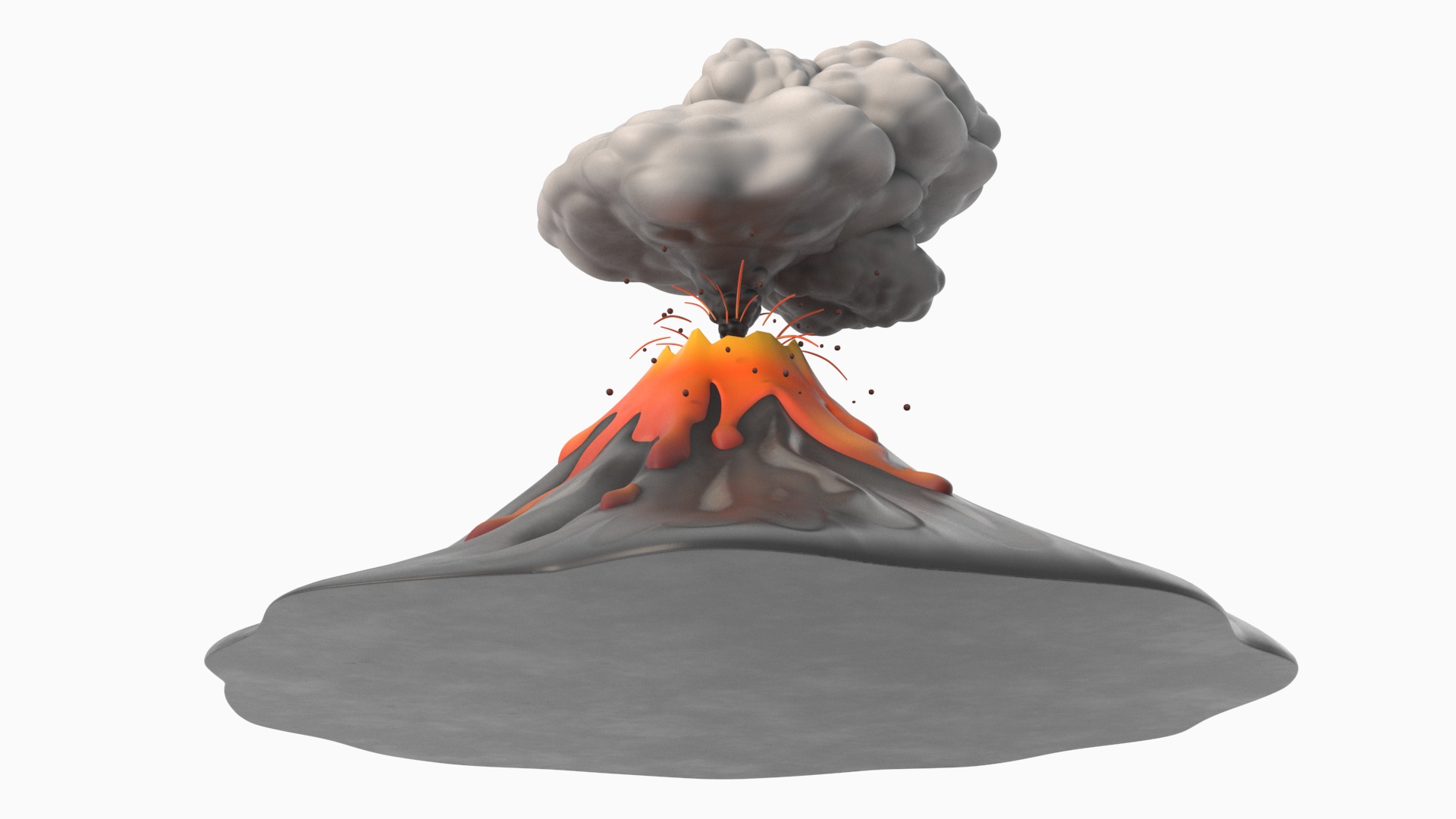 3D model Stylized Erupting Volcano Gray
