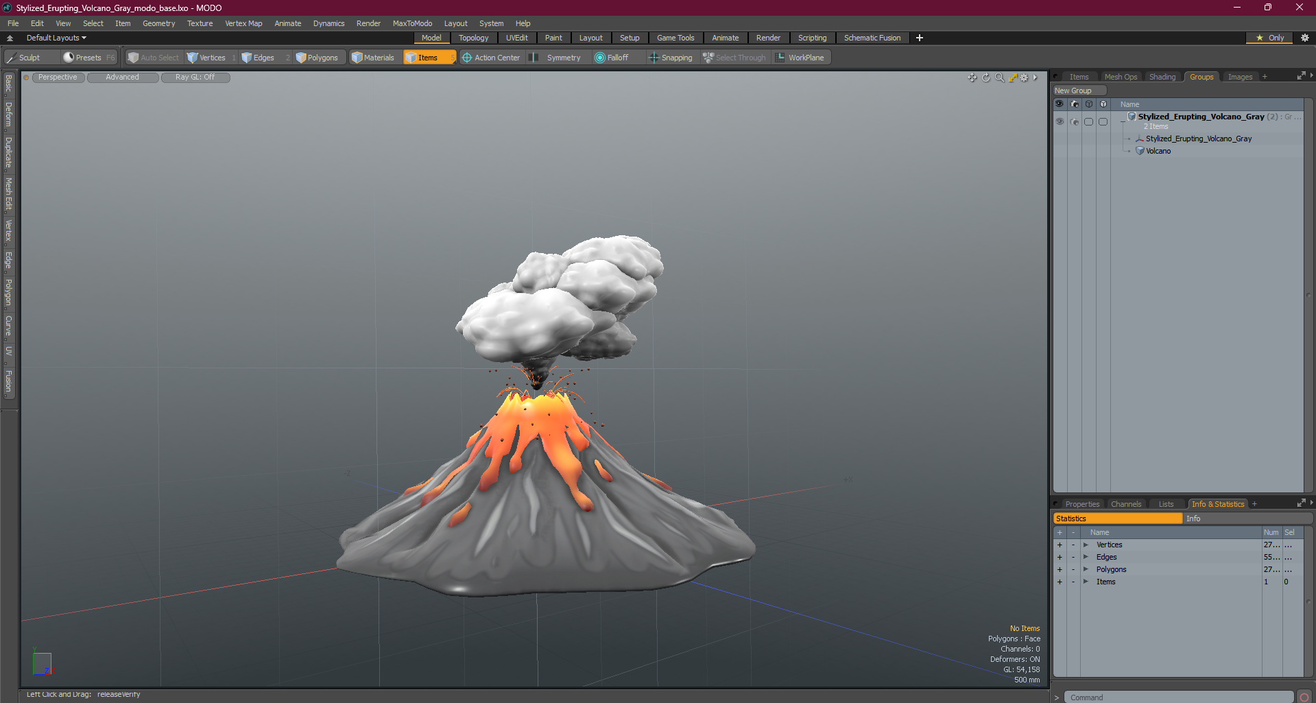 3D model Stylized Erupting Volcano Gray