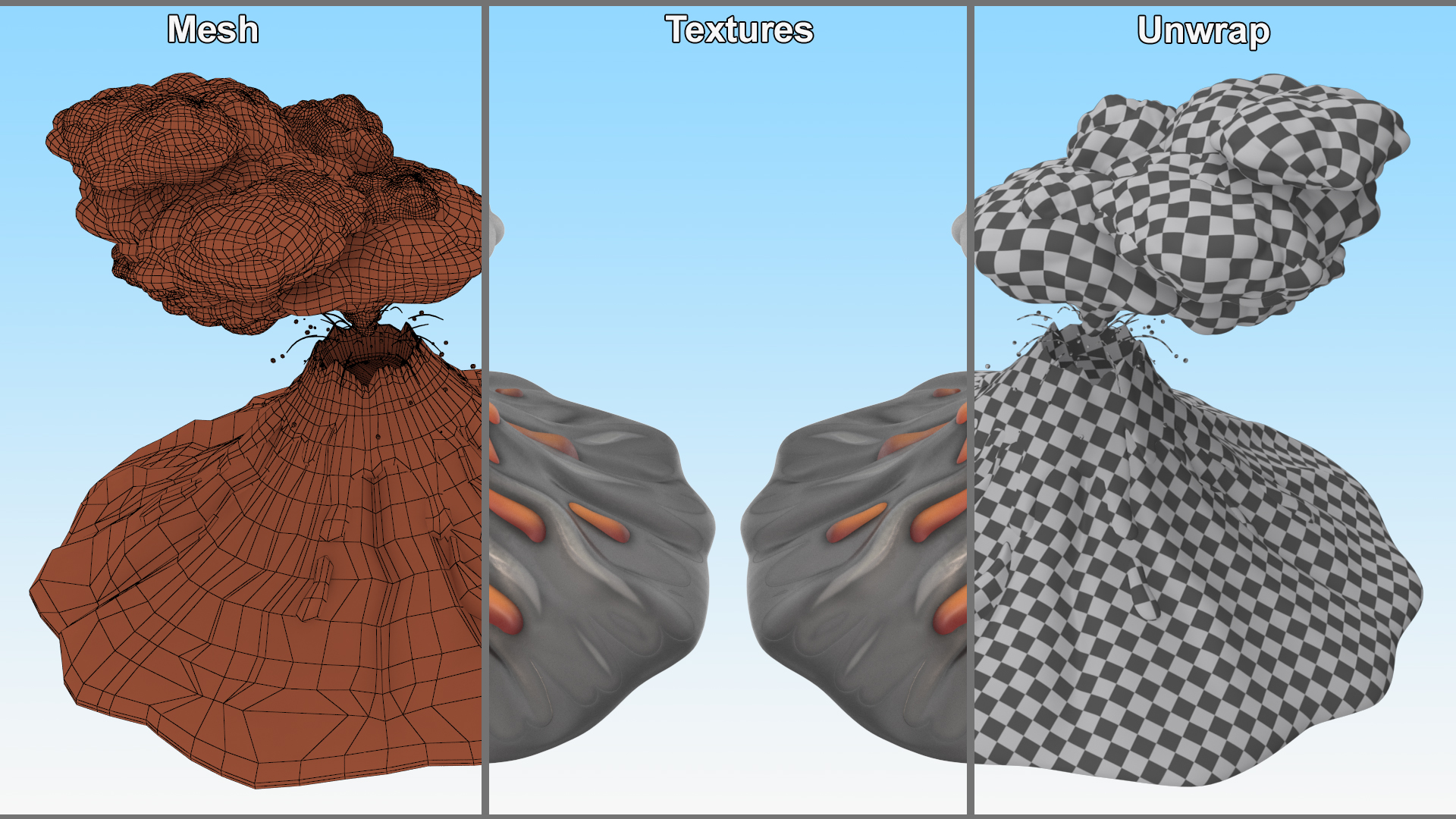 3D model Stylized Erupting Volcano Gray