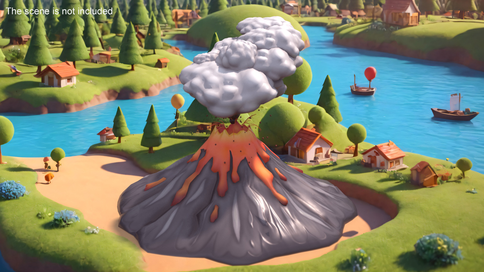 3D model Stylized Erupting Volcano Gray