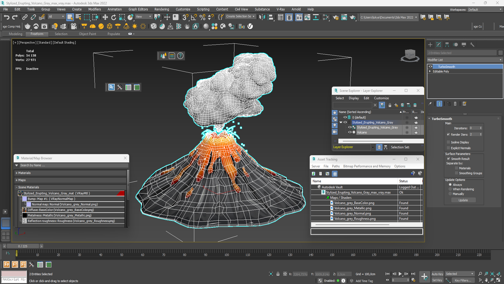 3D model Stylized Erupting Volcano Gray