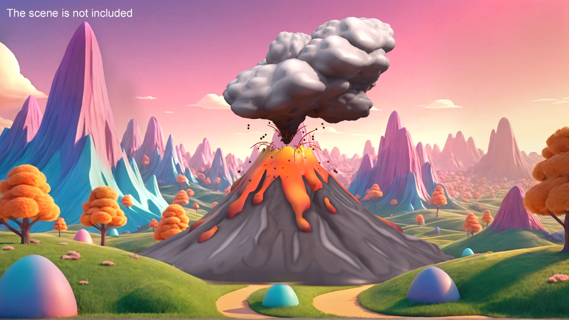 3D model Stylized Erupting Volcano Gray