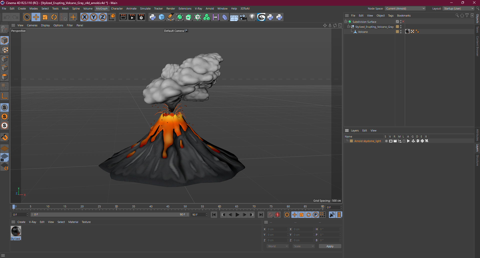 3D model Stylized Erupting Volcano Gray
