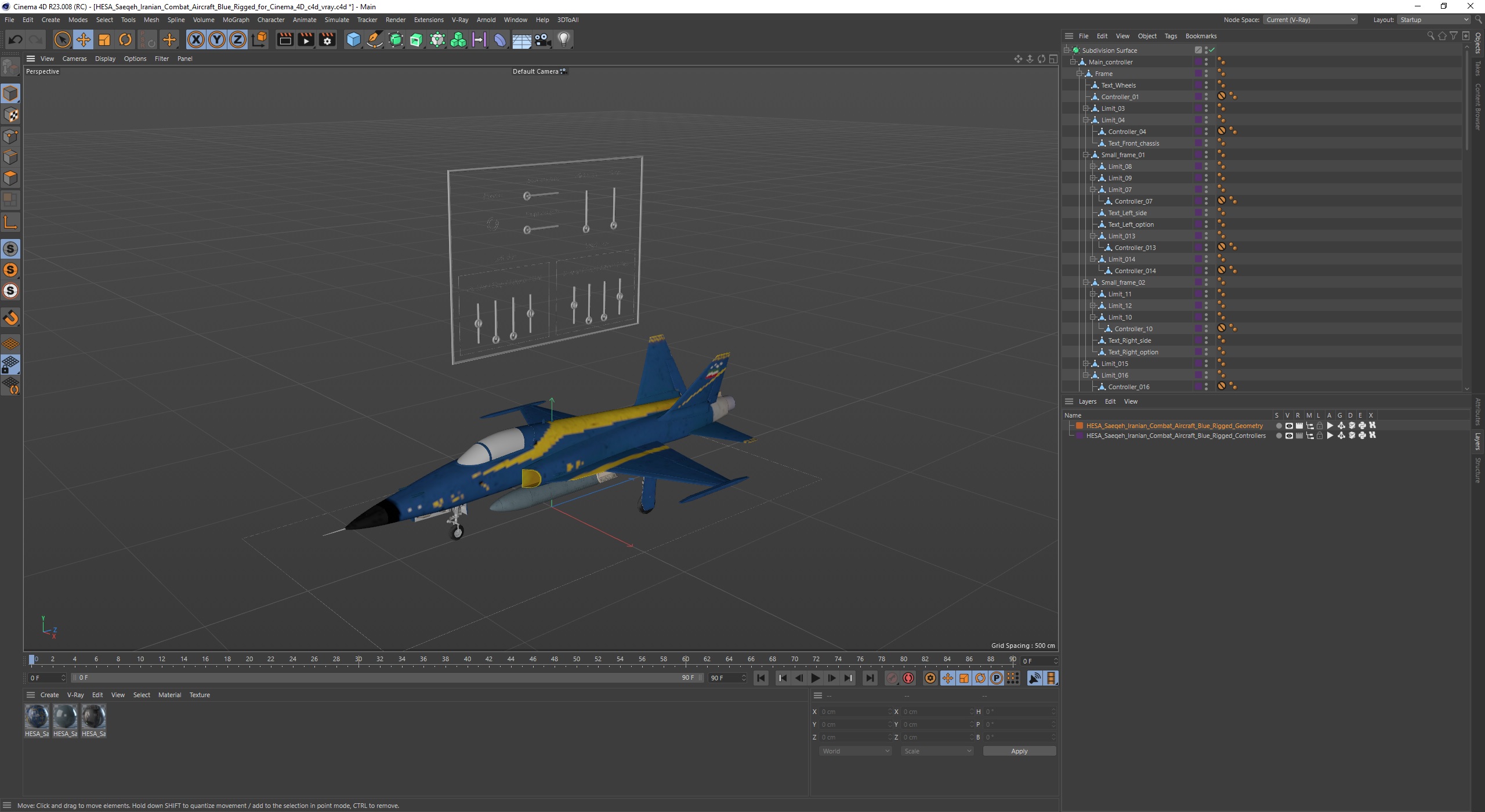 3D HESA Saeqeh Iranian Combat Aircraft Blue Rigged for Cinema 4D