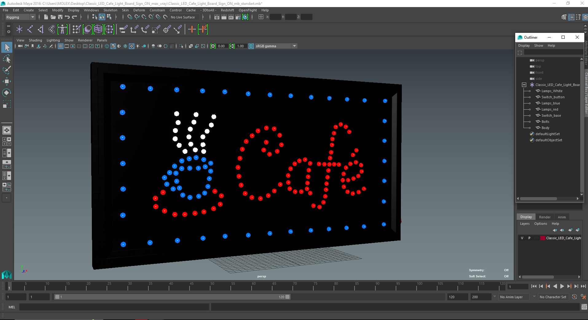 3D Classic LED Cafe Light Board Sign ON