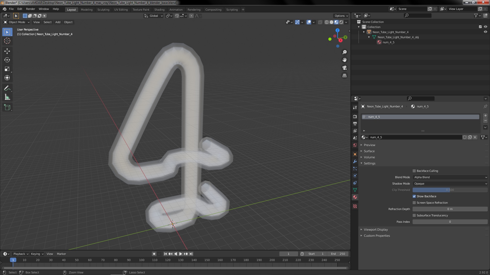Neon Tube Light Number 4 3D model
