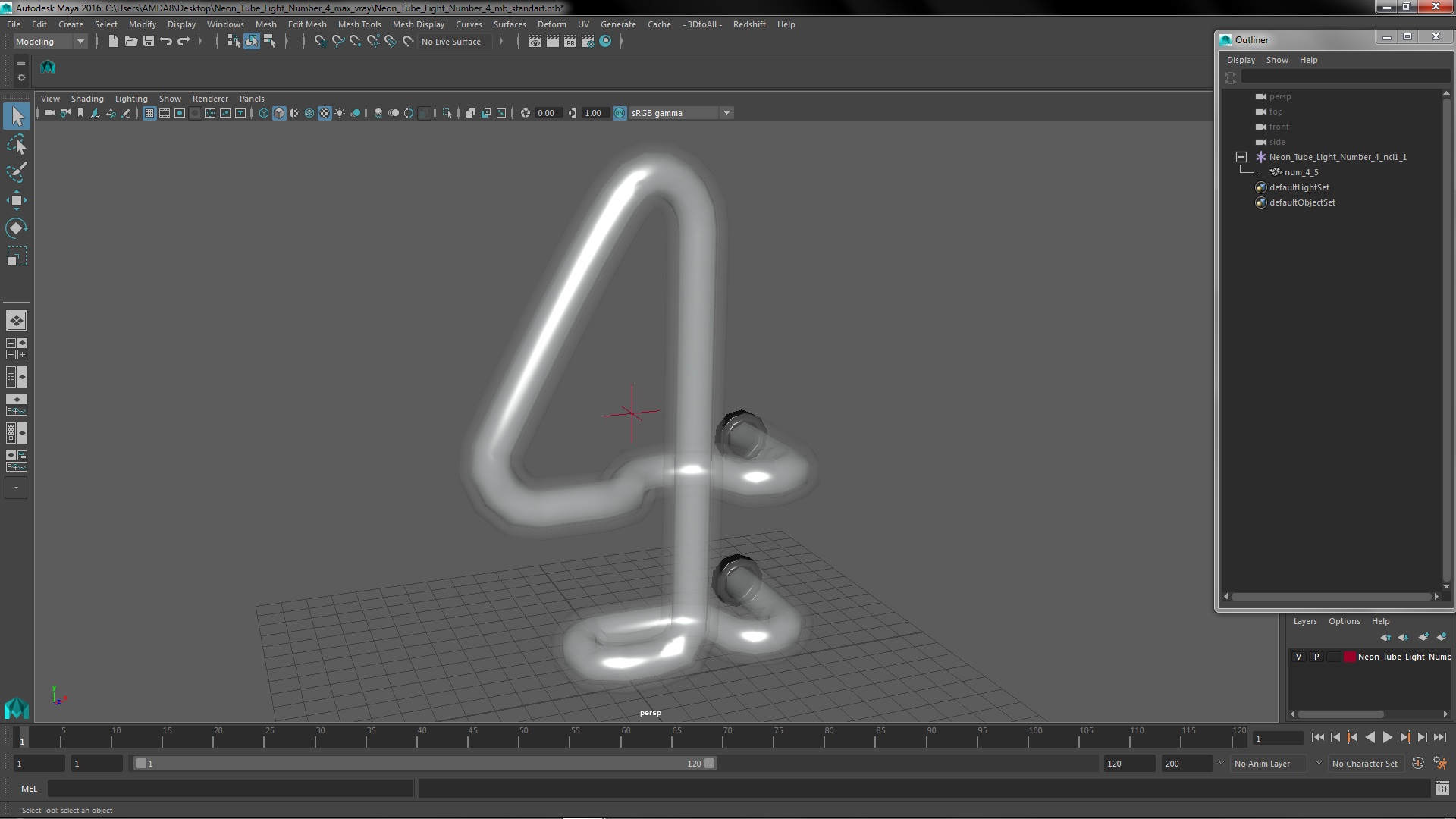 Neon Tube Light Number 4 3D model