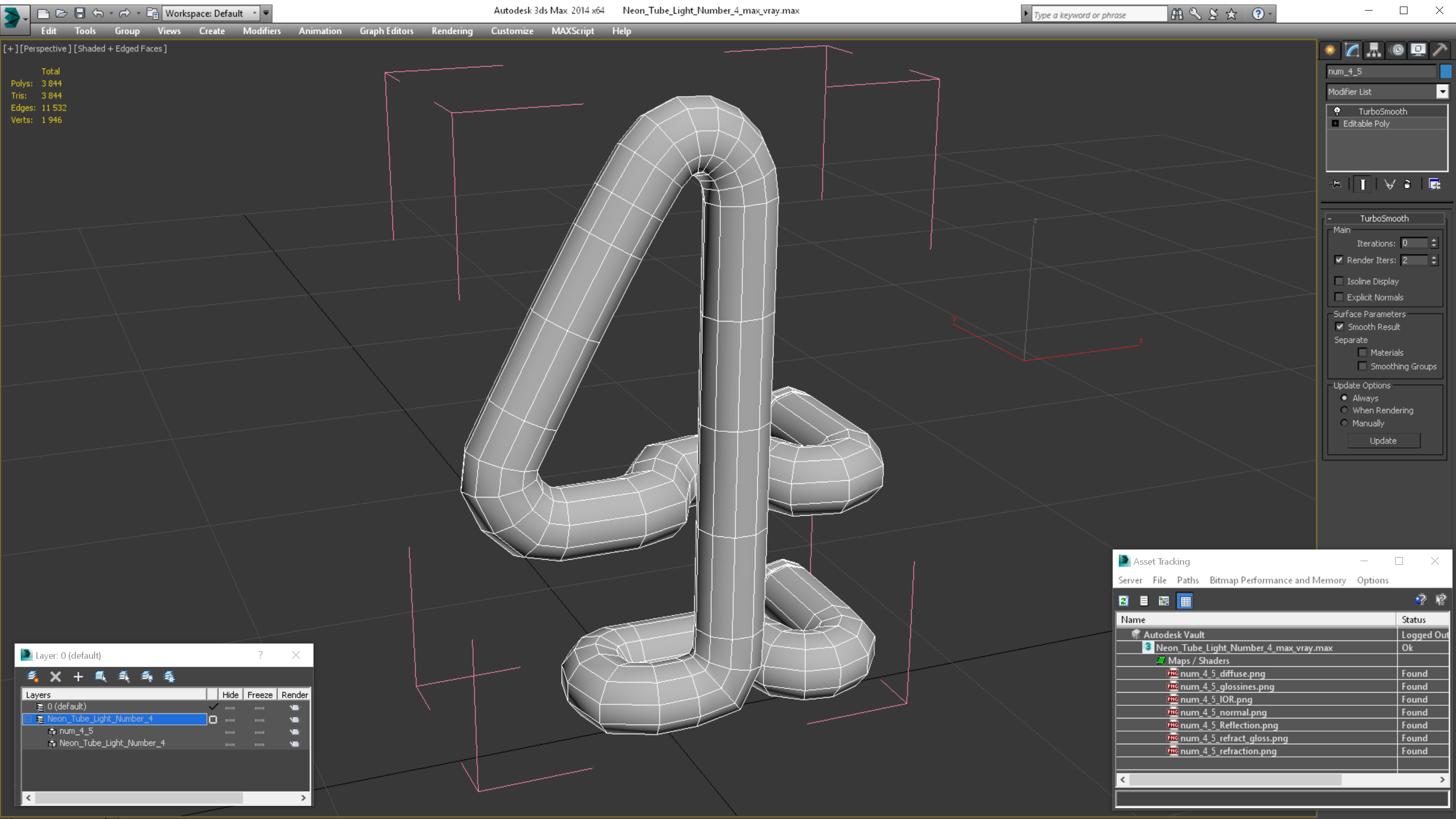 Neon Tube Light Number 4 3D model