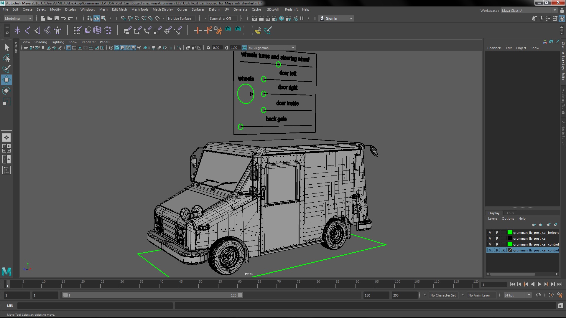 3D model Grumman LLV USA Post Car Rigged for Maya
