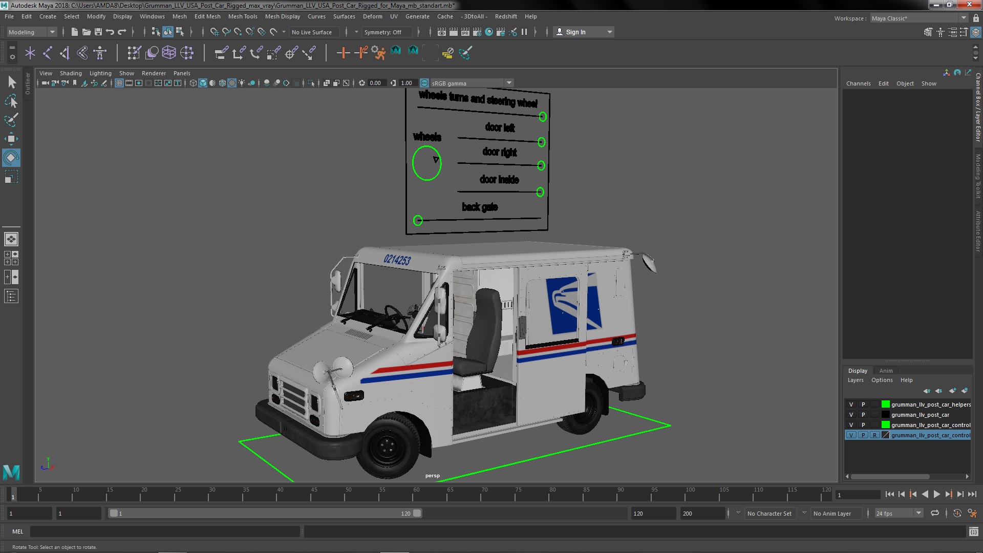 3D model Grumman LLV USA Post Car Rigged for Maya
