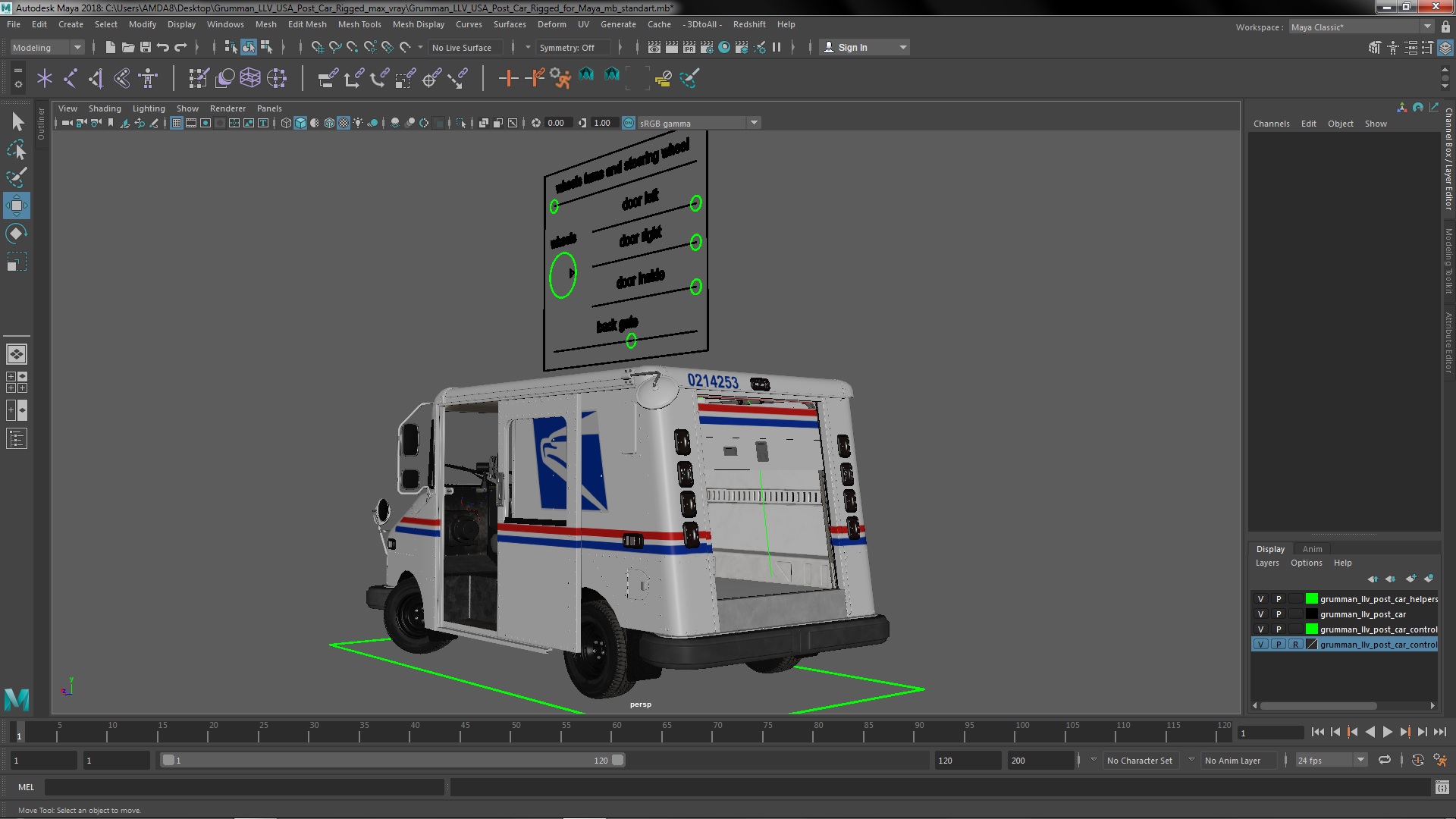 3D model Grumman LLV USA Post Car Rigged for Maya