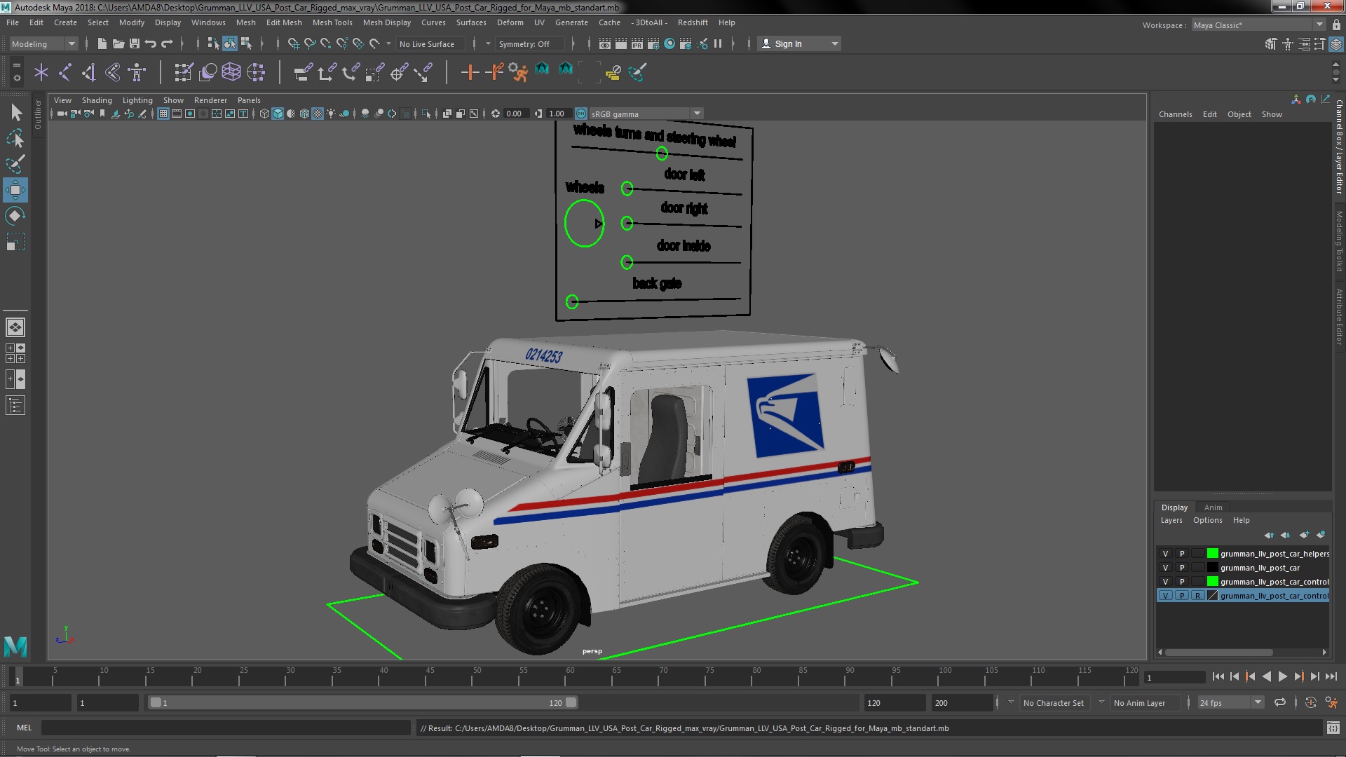 3D model Grumman LLV USA Post Car Rigged for Maya