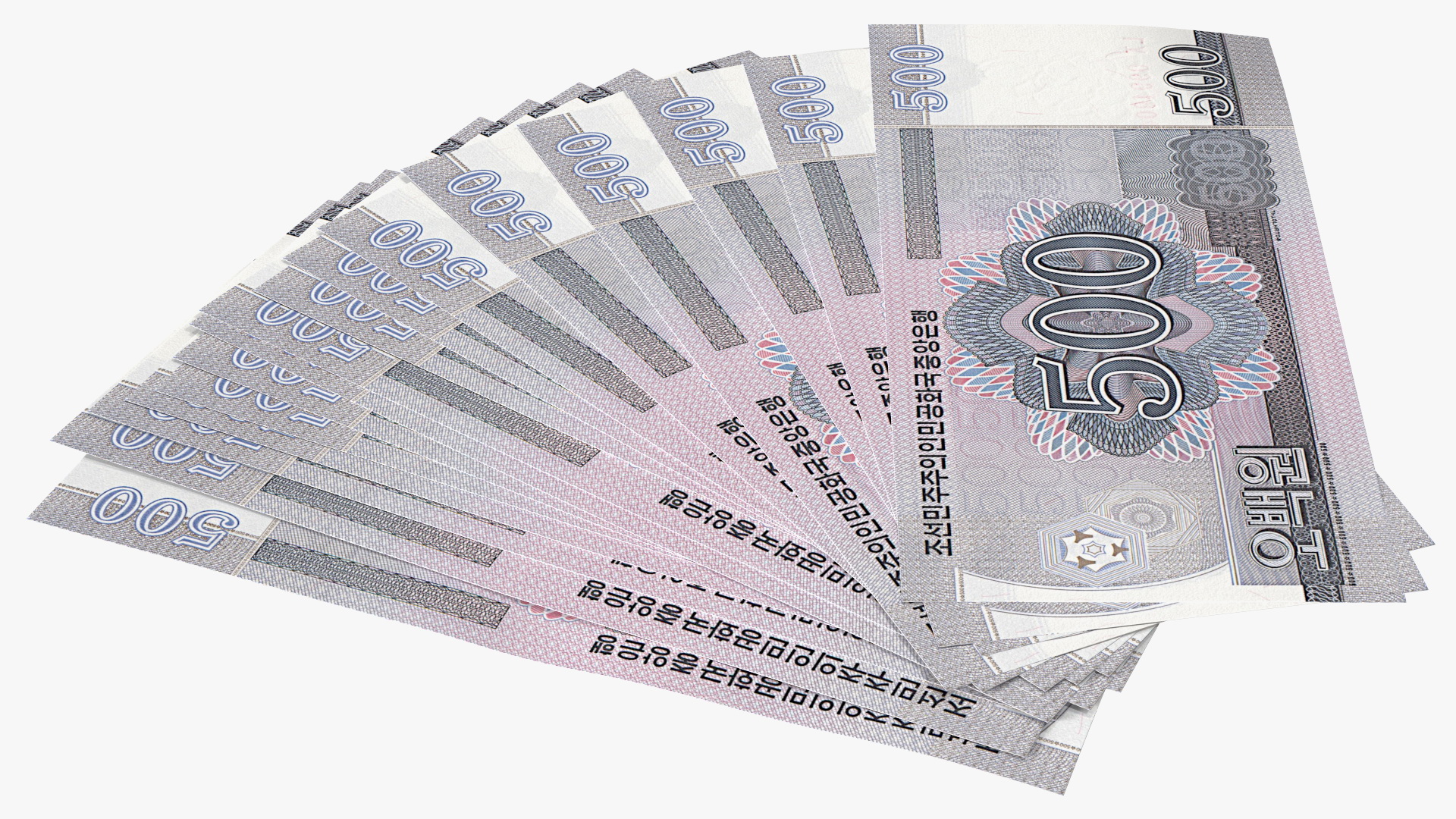 3D Fan of North Korea 500 Won Banknotes