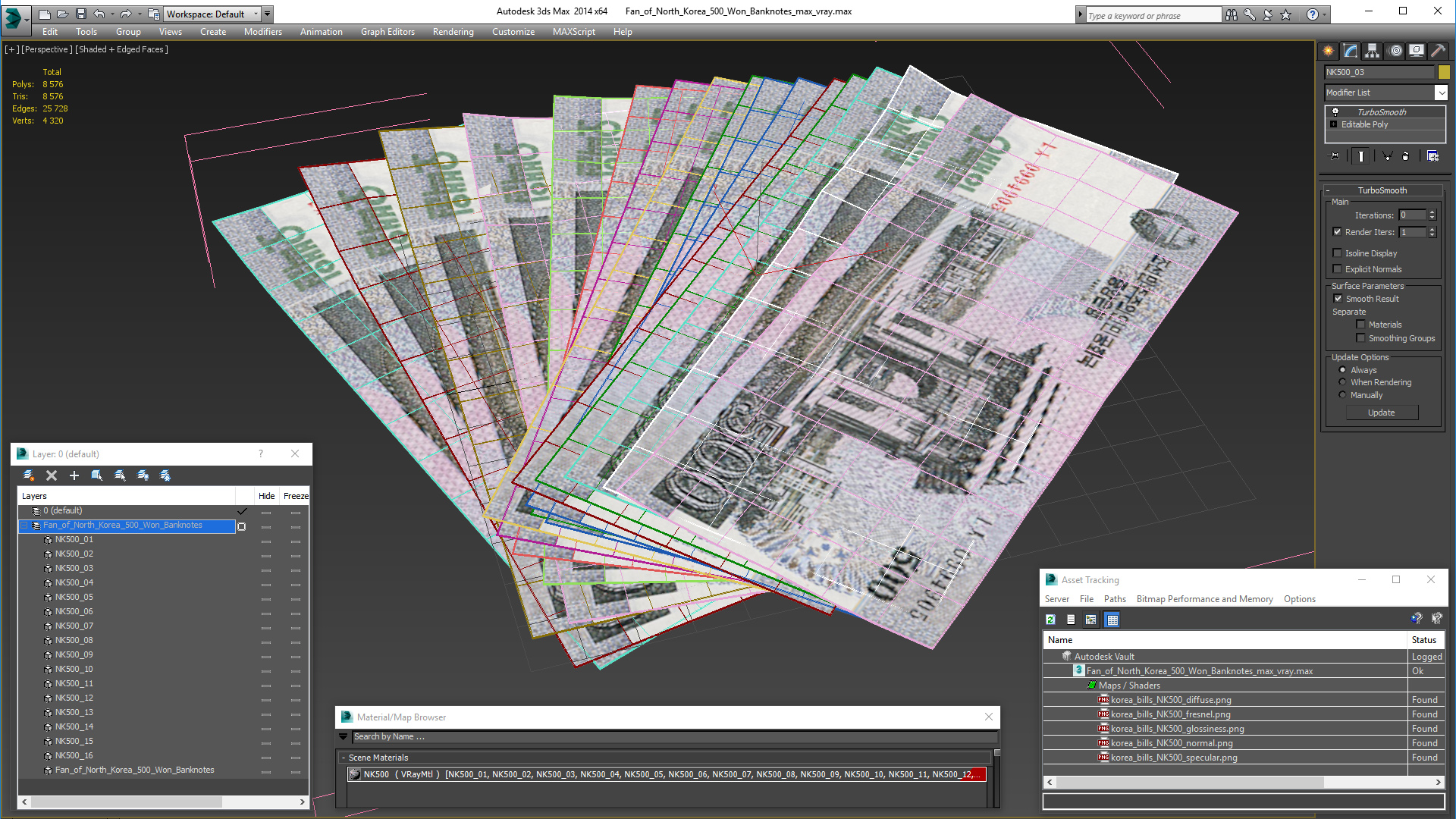 3D Fan of North Korea 500 Won Banknotes