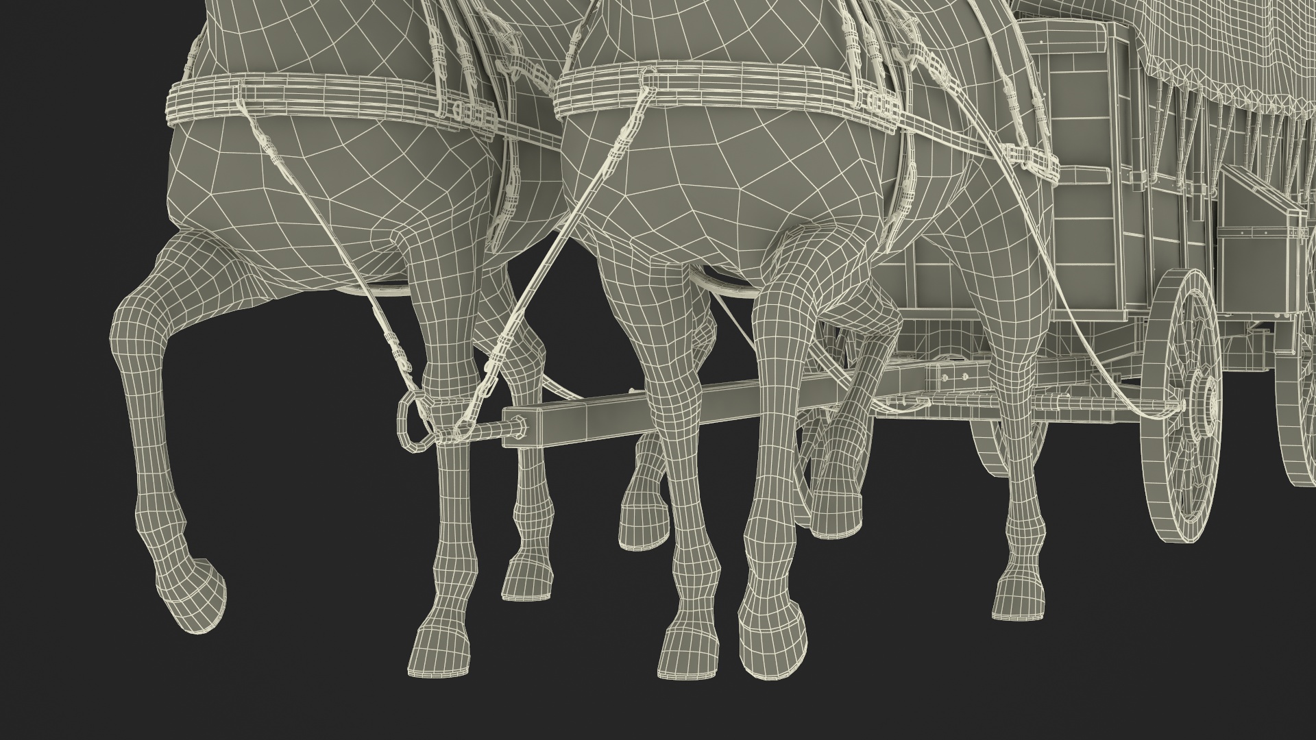 Covered Wagon with Horses fur 3D model