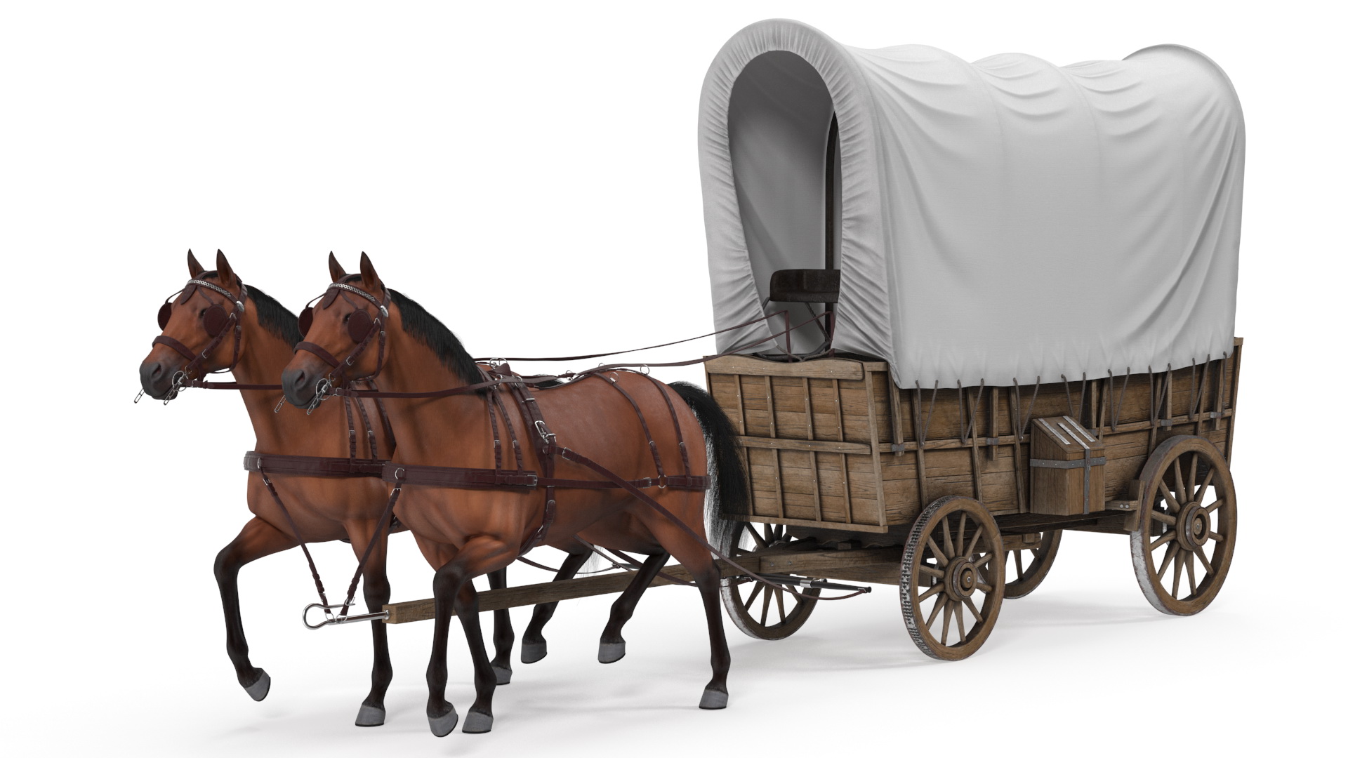 Covered Wagon with Horses fur 3D model