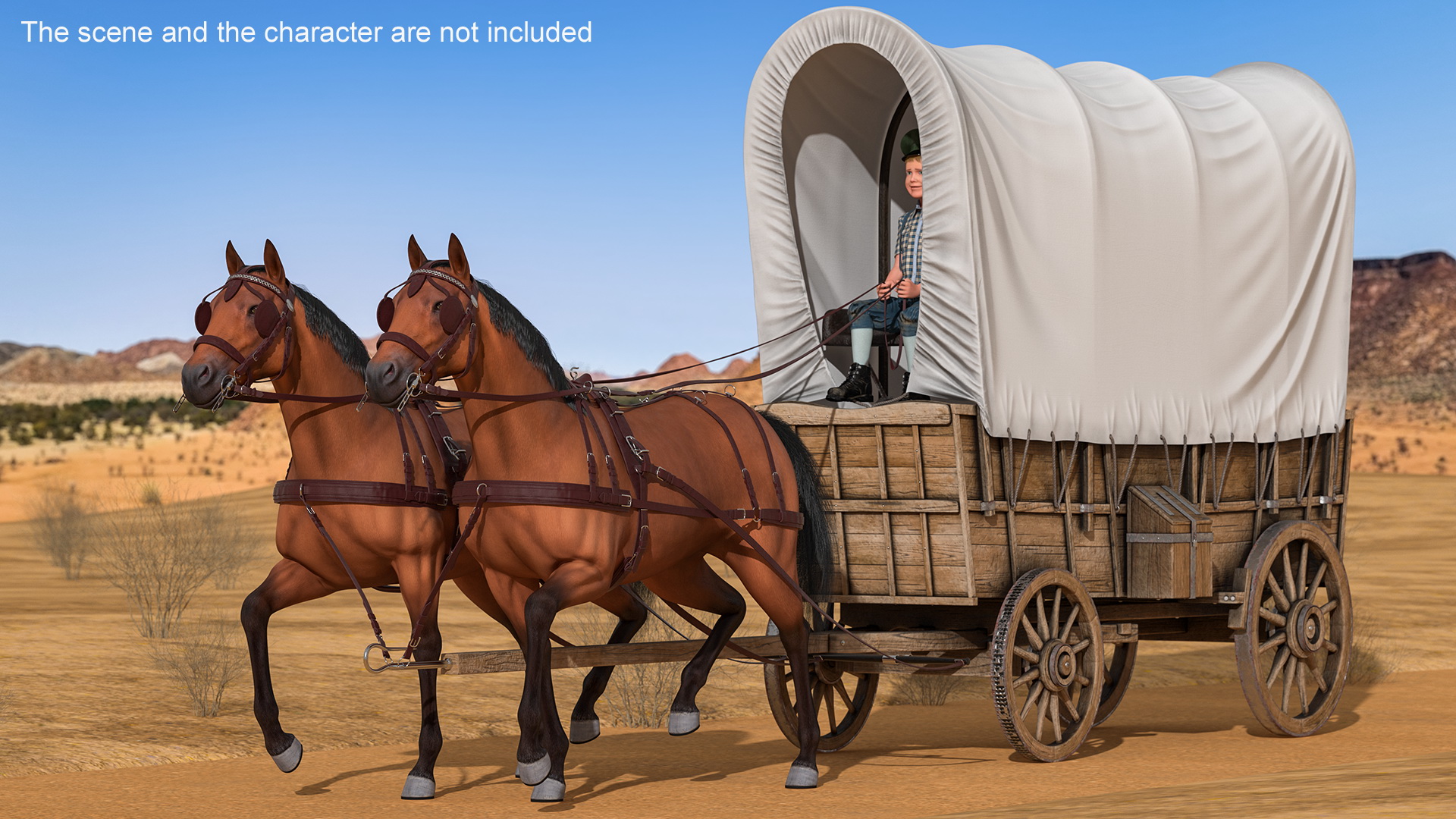 Covered Wagon with Horses fur 3D model