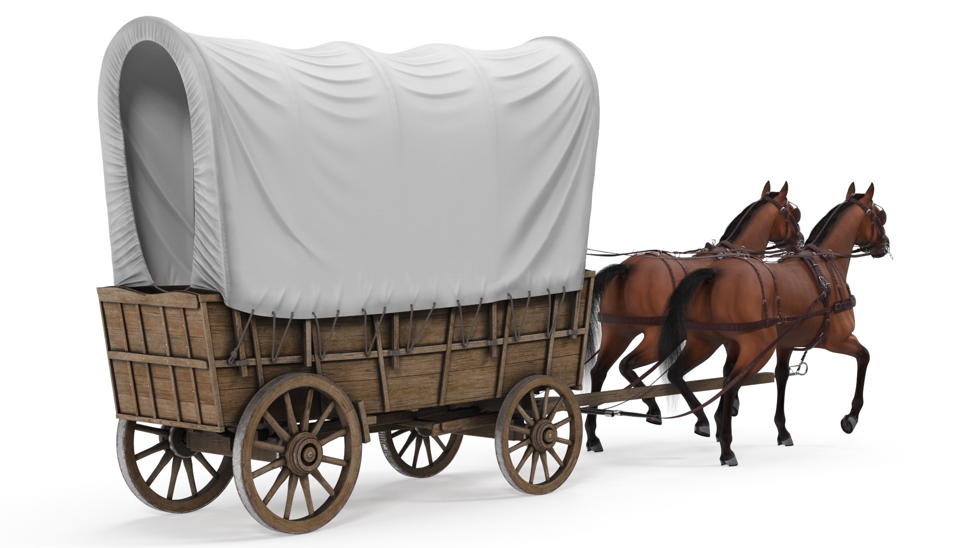 Covered Wagon with Horses fur 3D model
