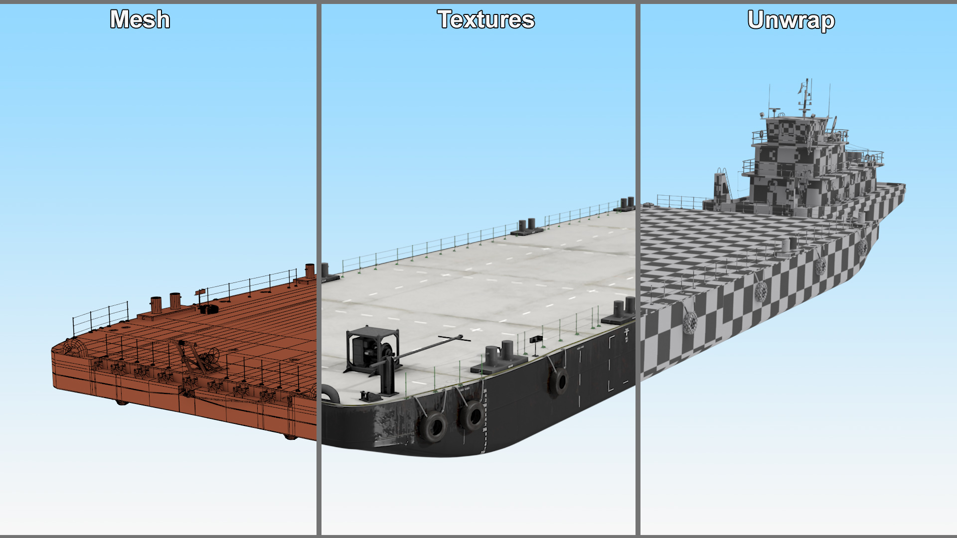 3D Push Boat Ship with Pontoon Barge model