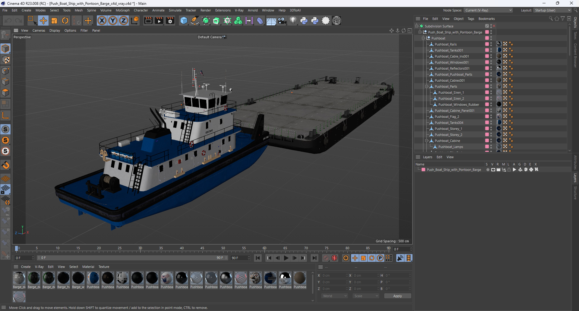 3D Push Boat Ship with Pontoon Barge model