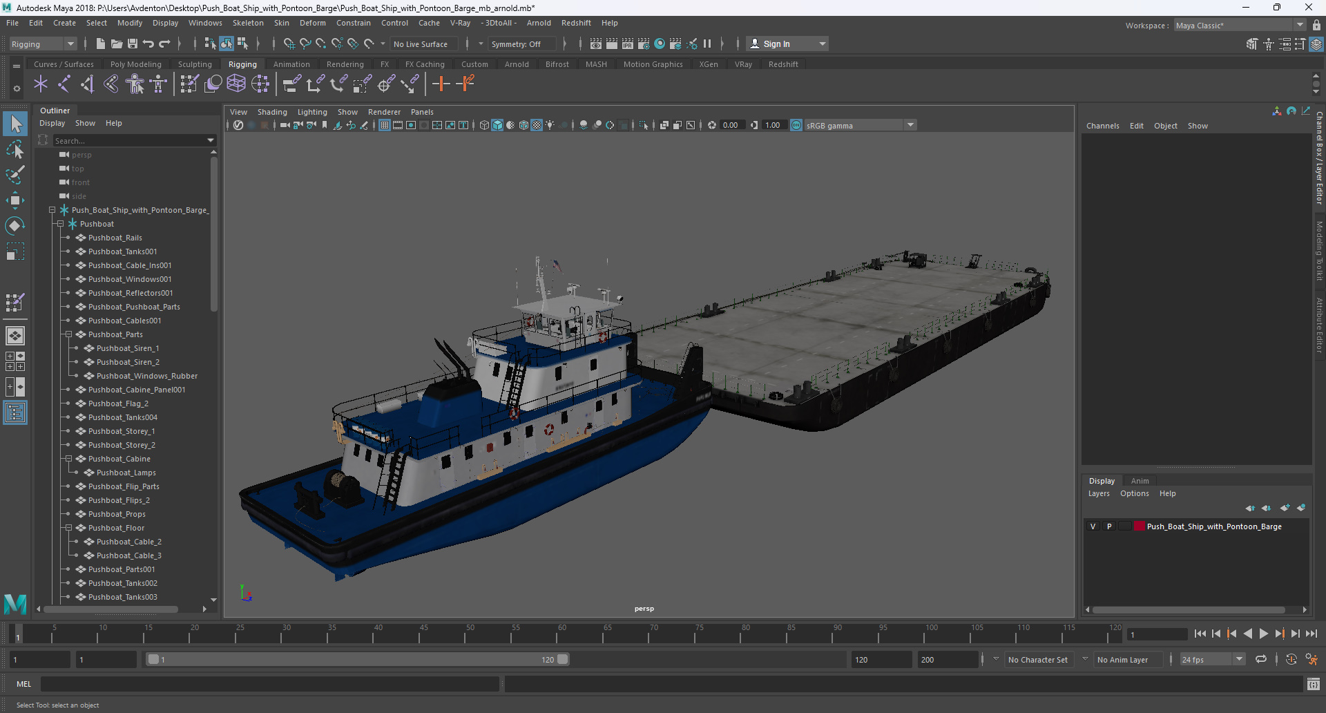 3D Push Boat Ship with Pontoon Barge model