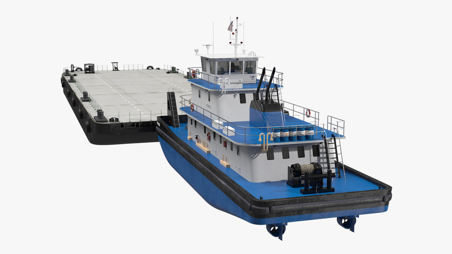 3D Push Boat Ship with Pontoon Barge model