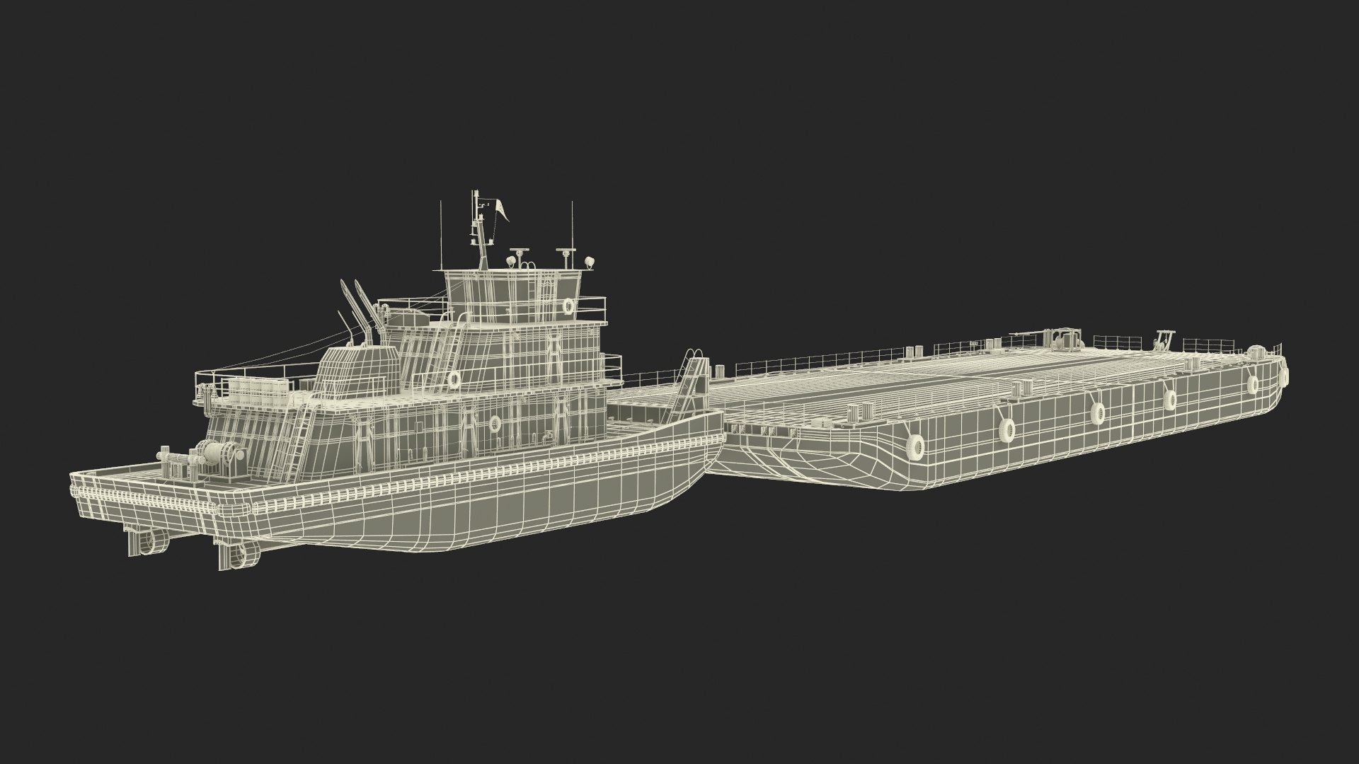 3D Push Boat Ship with Pontoon Barge model