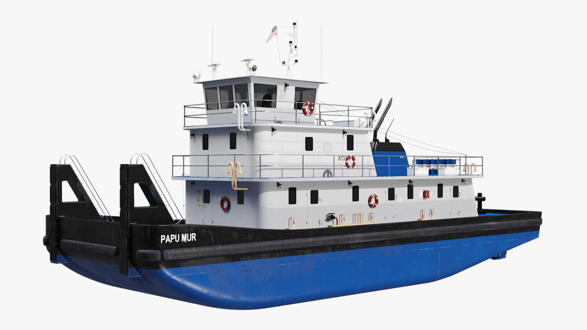 3D Push Boat Ship with Pontoon Barge model