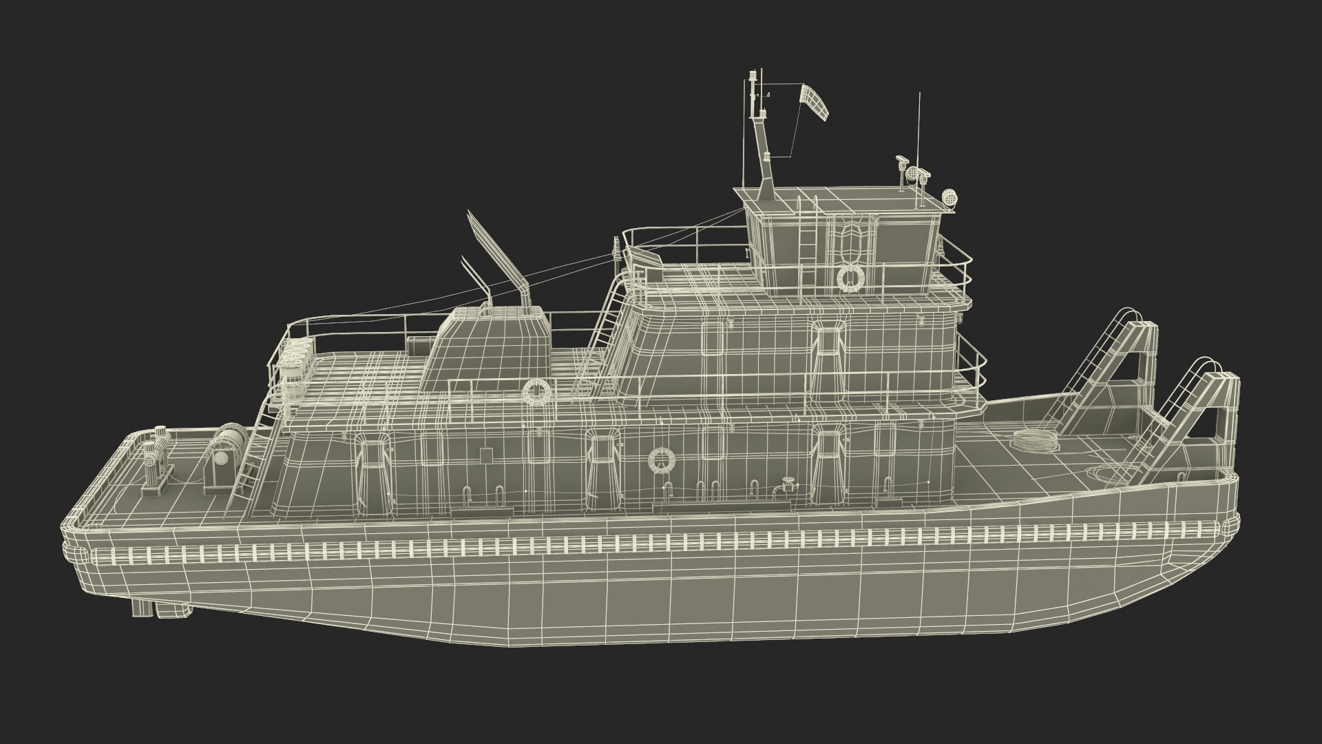 3D Push Boat Ship with Pontoon Barge model