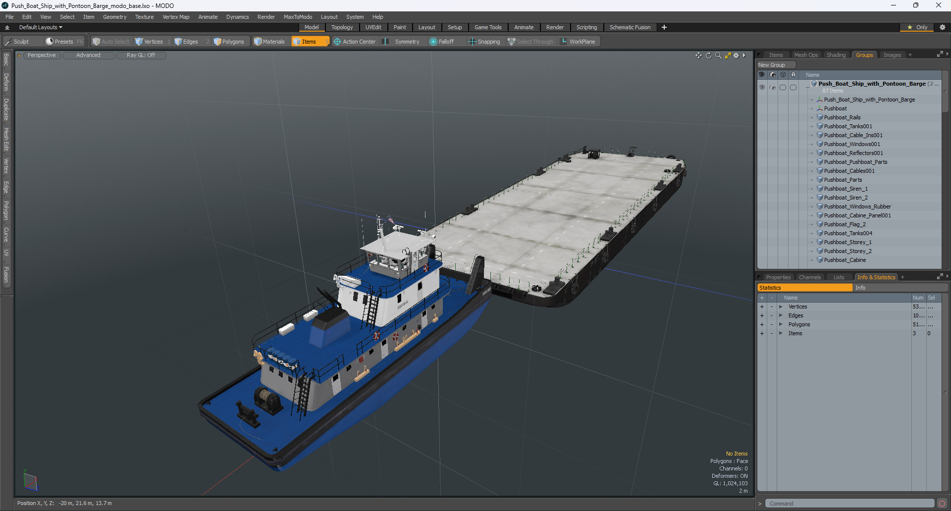 3D Push Boat Ship with Pontoon Barge model