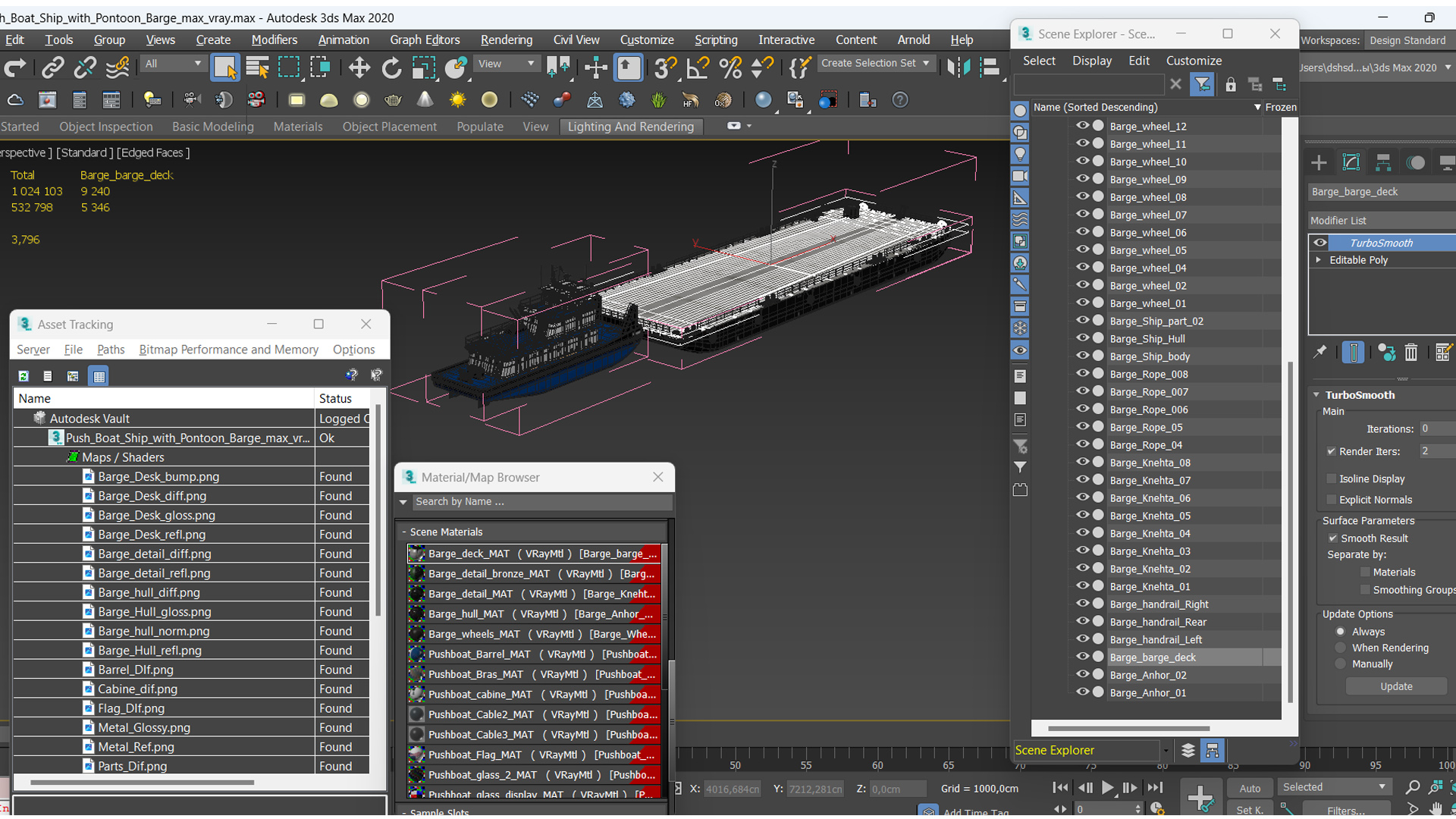 3D Push Boat Ship with Pontoon Barge model