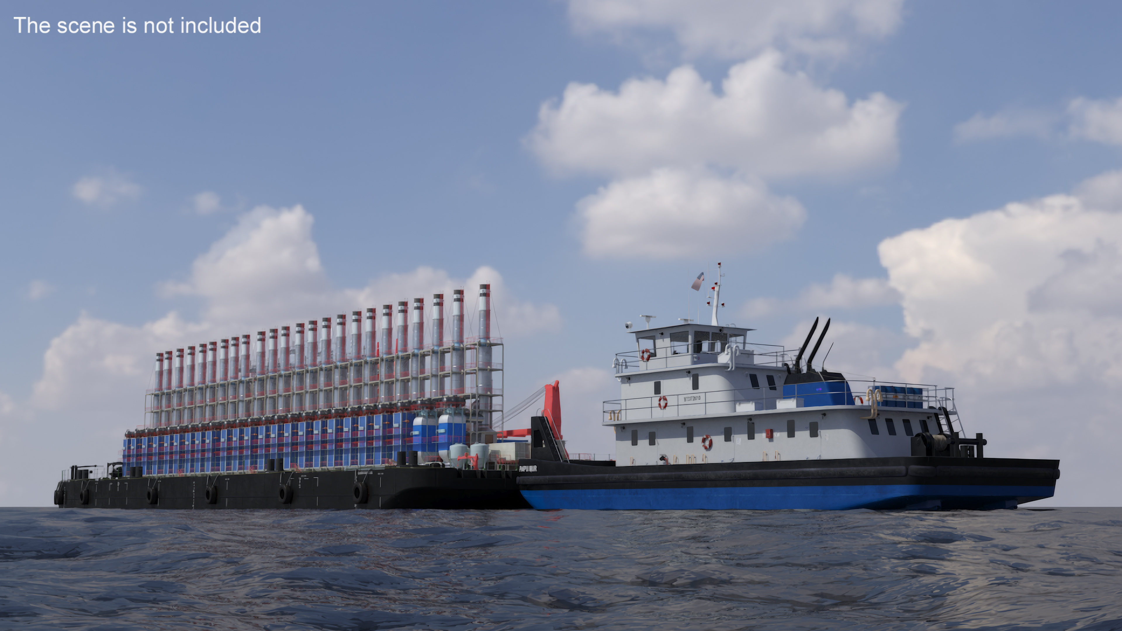 3D Push Boat Ship with Pontoon Barge model