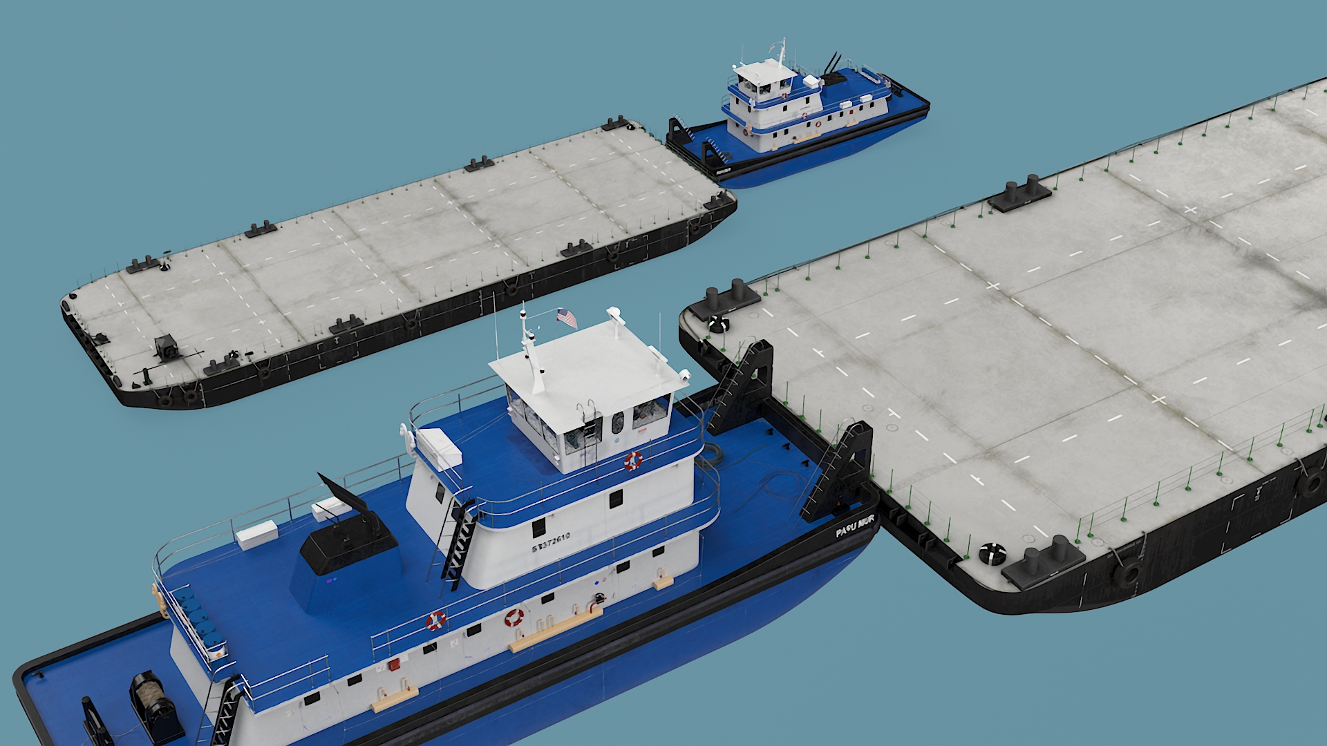 3D Push Boat Ship with Pontoon Barge model