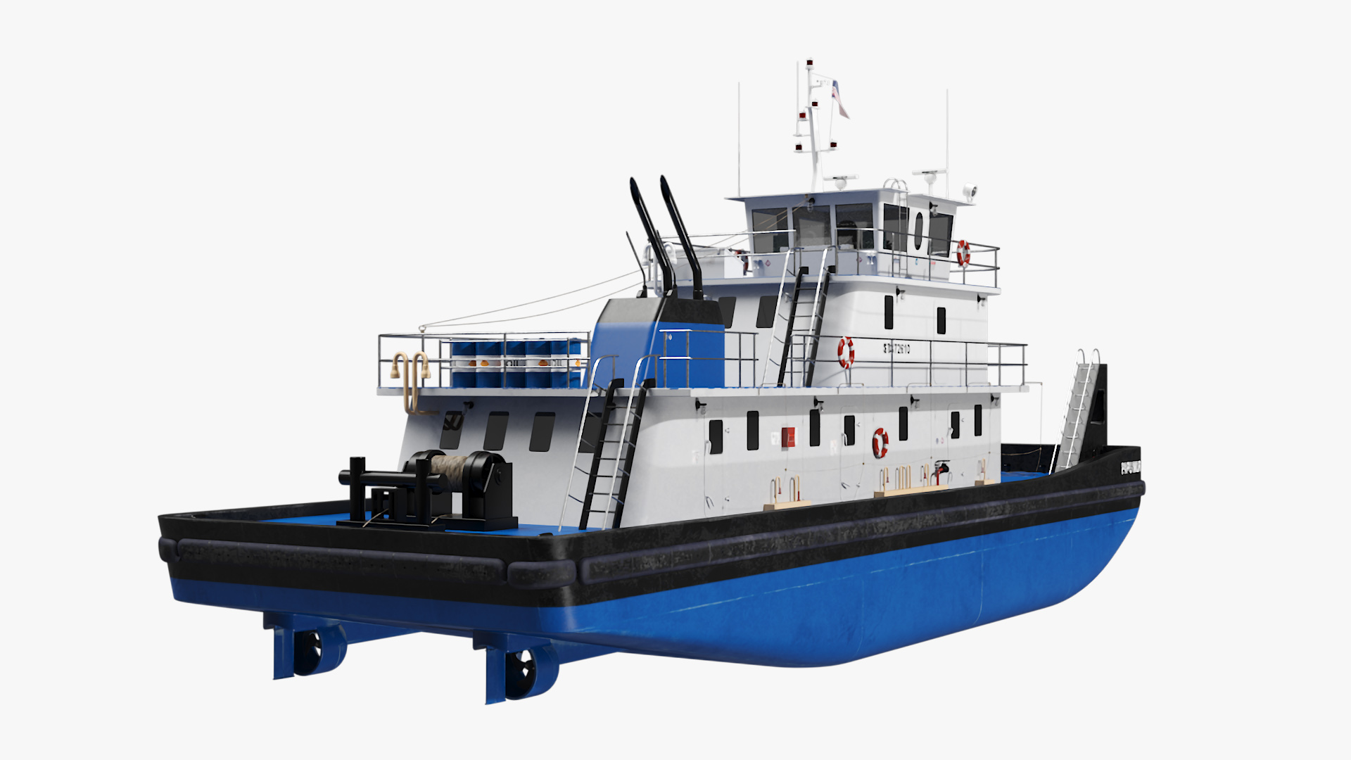 3D Push Boat Ship with Pontoon Barge model