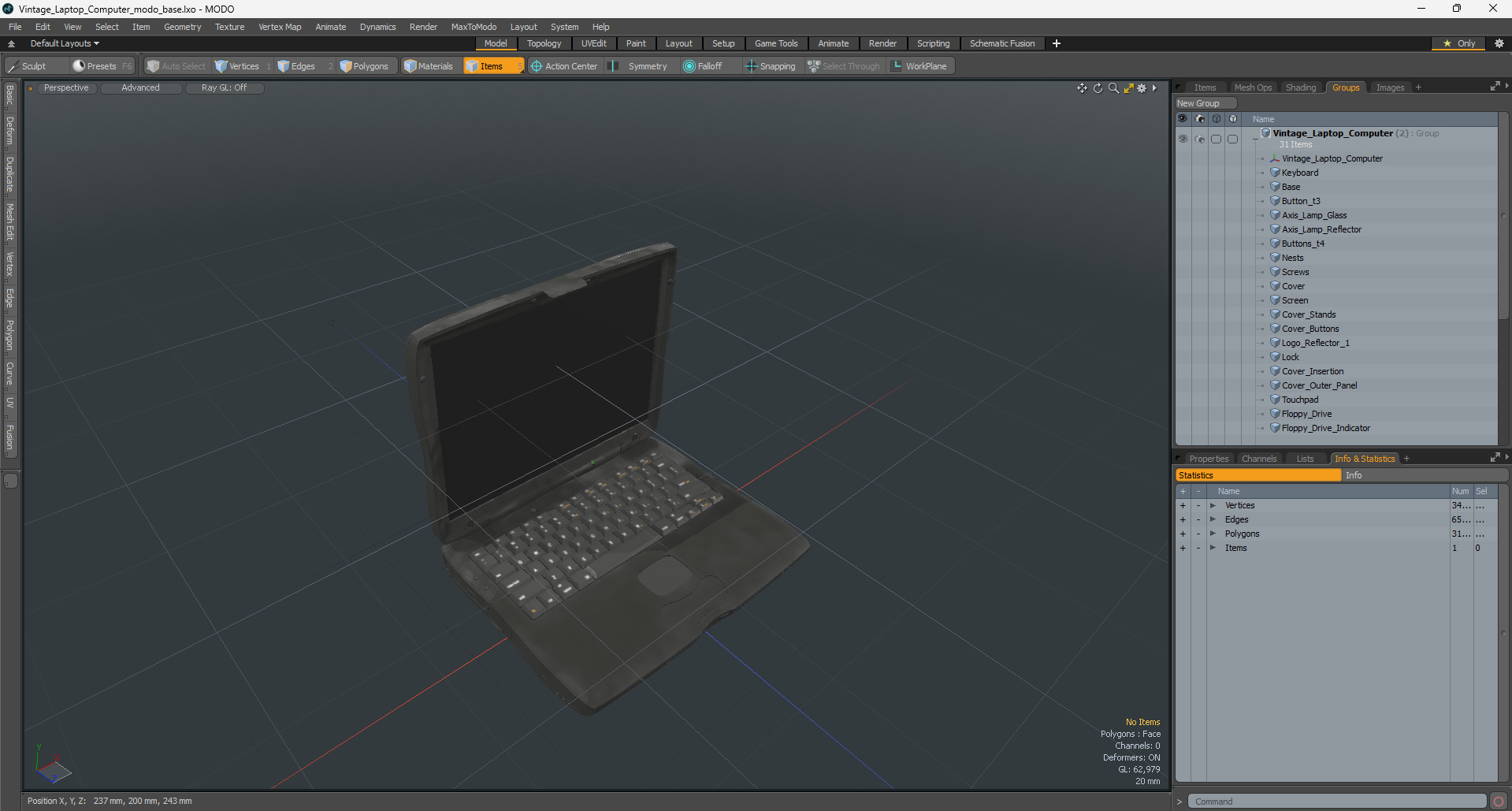 3D Vintage Laptop Computer model