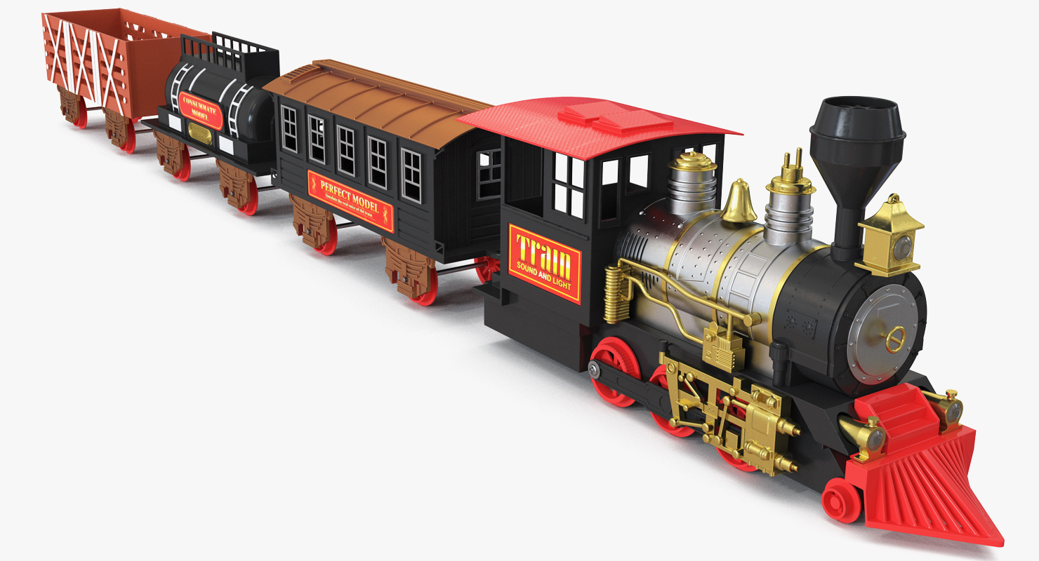 3D Vintage Train Toy Set Locomotive with Wagons Rigged