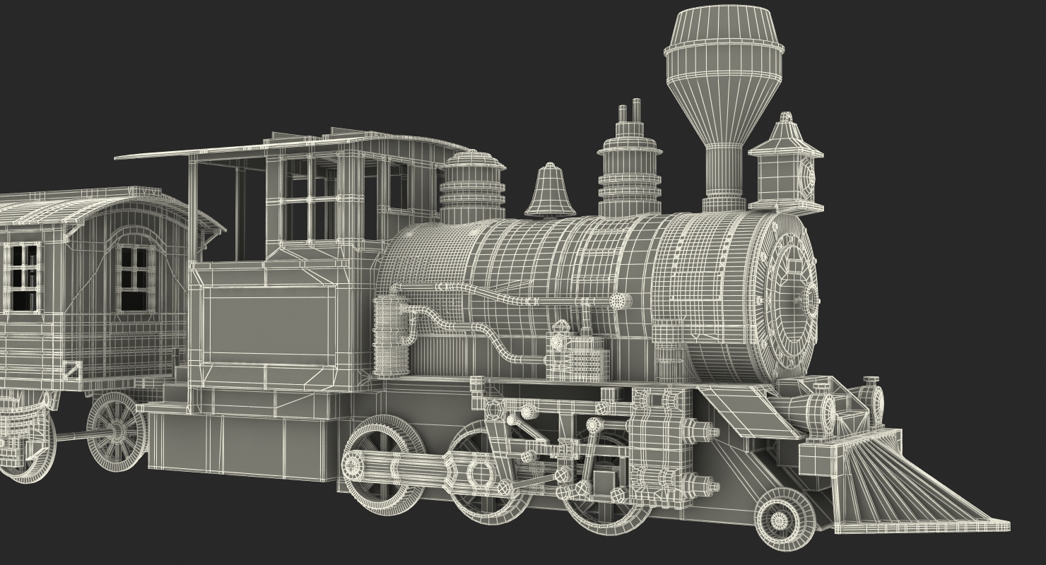 3D Vintage Train Toy Set Locomotive with Wagons Rigged