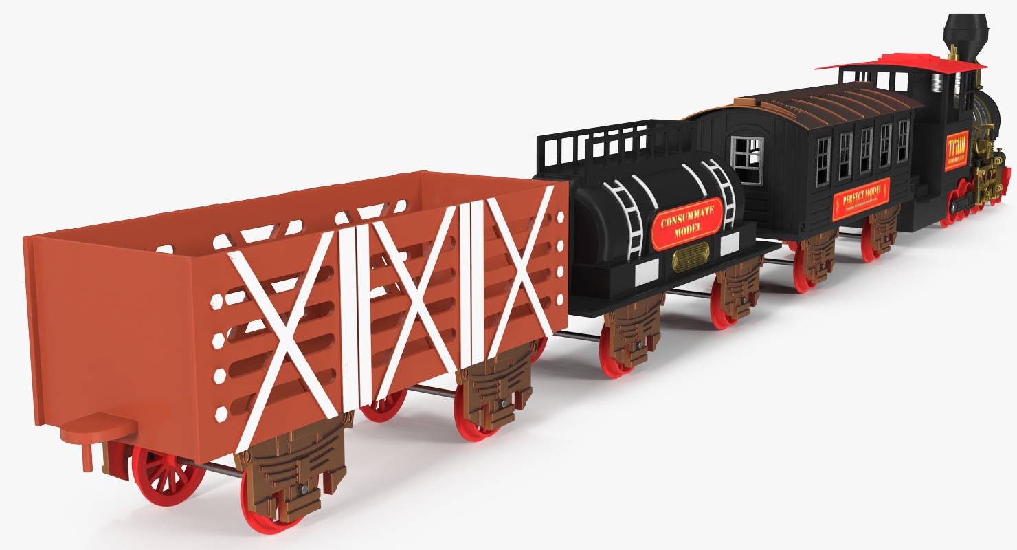 3D Vintage Train Toy Set Locomotive with Wagons Rigged