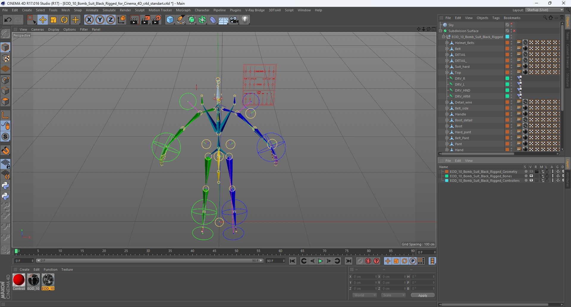 3D EOD 10 Bomb Suit Black Rigged for Cinema 4D model