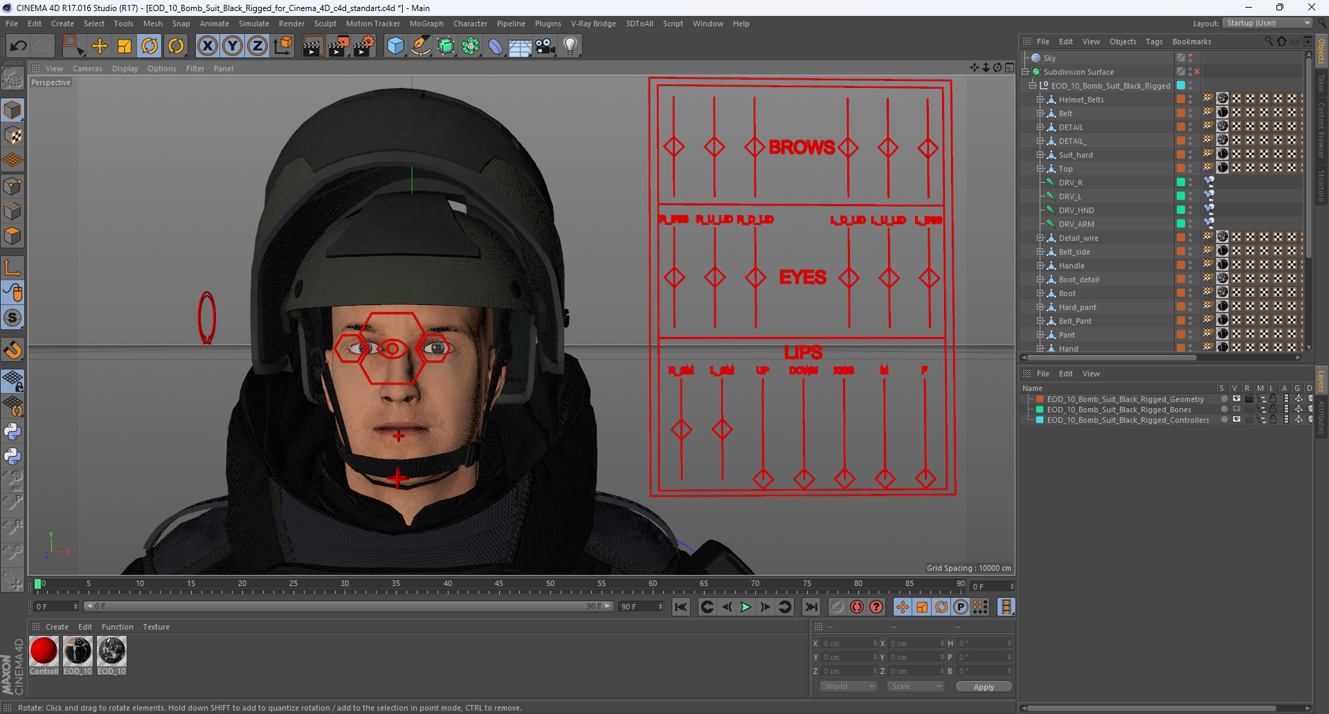 3D EOD 10 Bomb Suit Black Rigged for Cinema 4D model