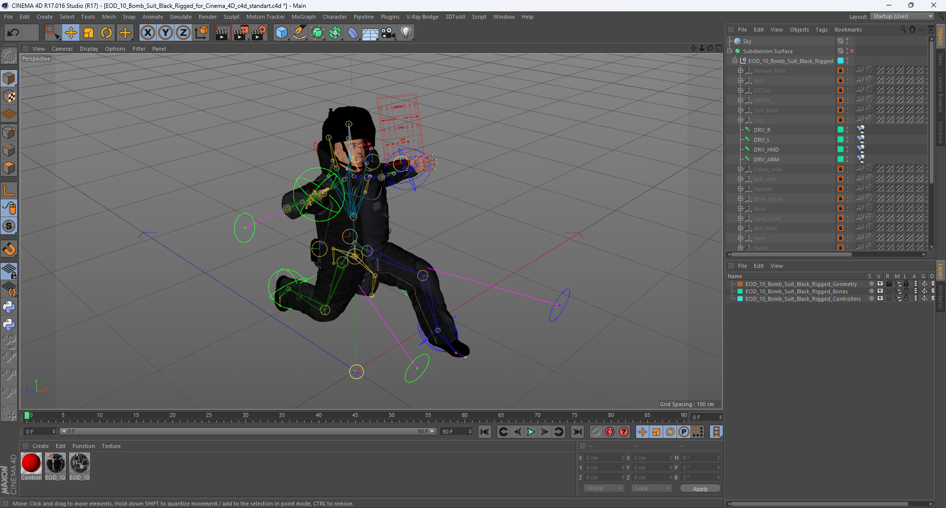 3D EOD 10 Bomb Suit Black Rigged for Cinema 4D model