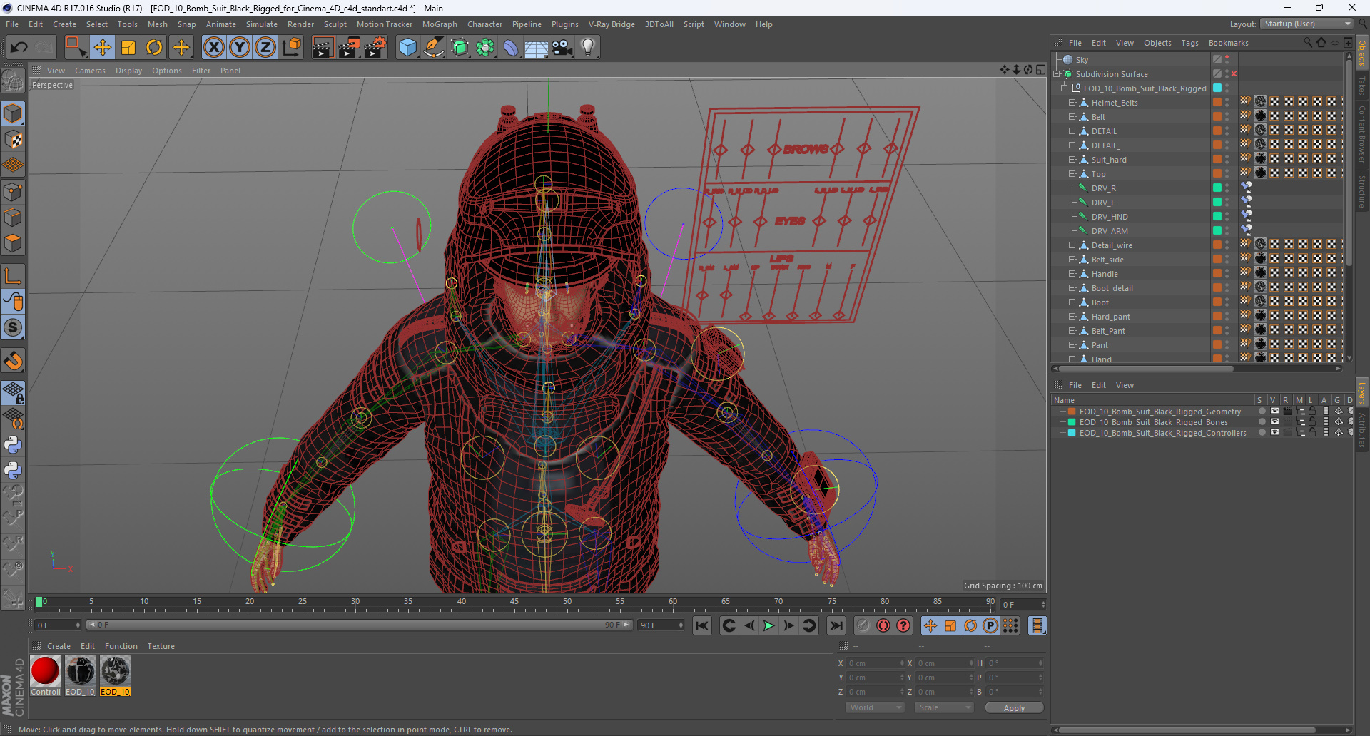 3D EOD 10 Bomb Suit Black Rigged for Cinema 4D model