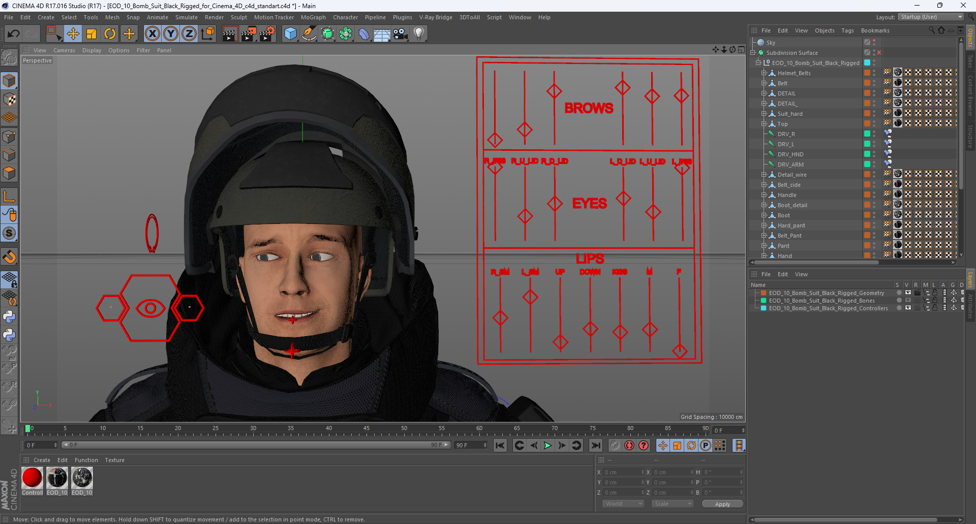 3D EOD 10 Bomb Suit Black Rigged for Cinema 4D model