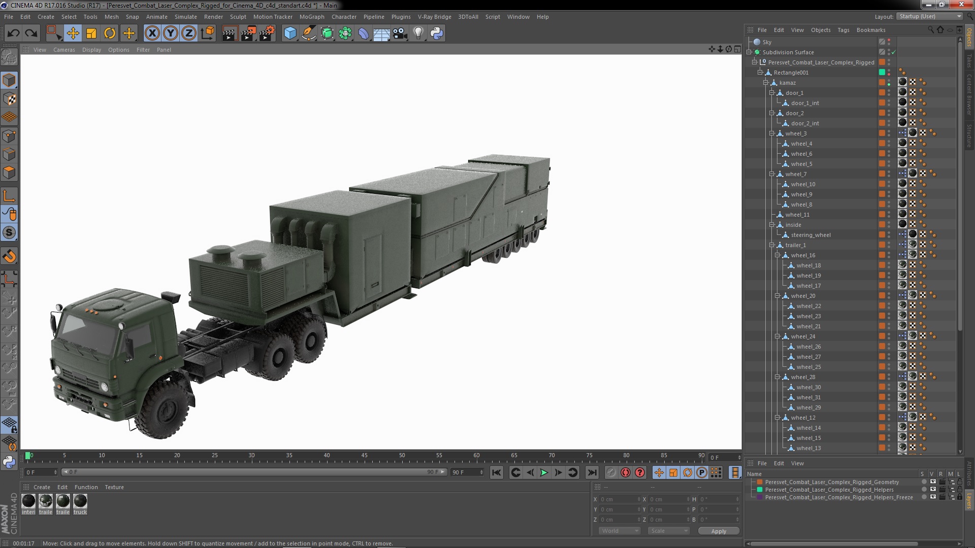 3D model Peresvet Combat Laser Complex Rigged for Cinema 4D