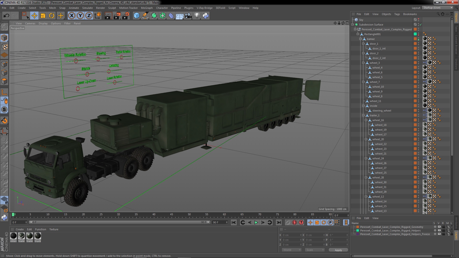 3D model Peresvet Combat Laser Complex Rigged for Cinema 4D