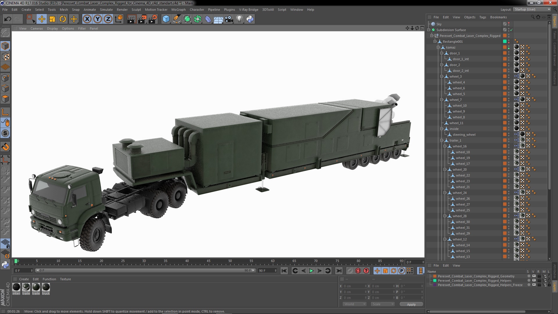 3D model Peresvet Combat Laser Complex Rigged for Cinema 4D