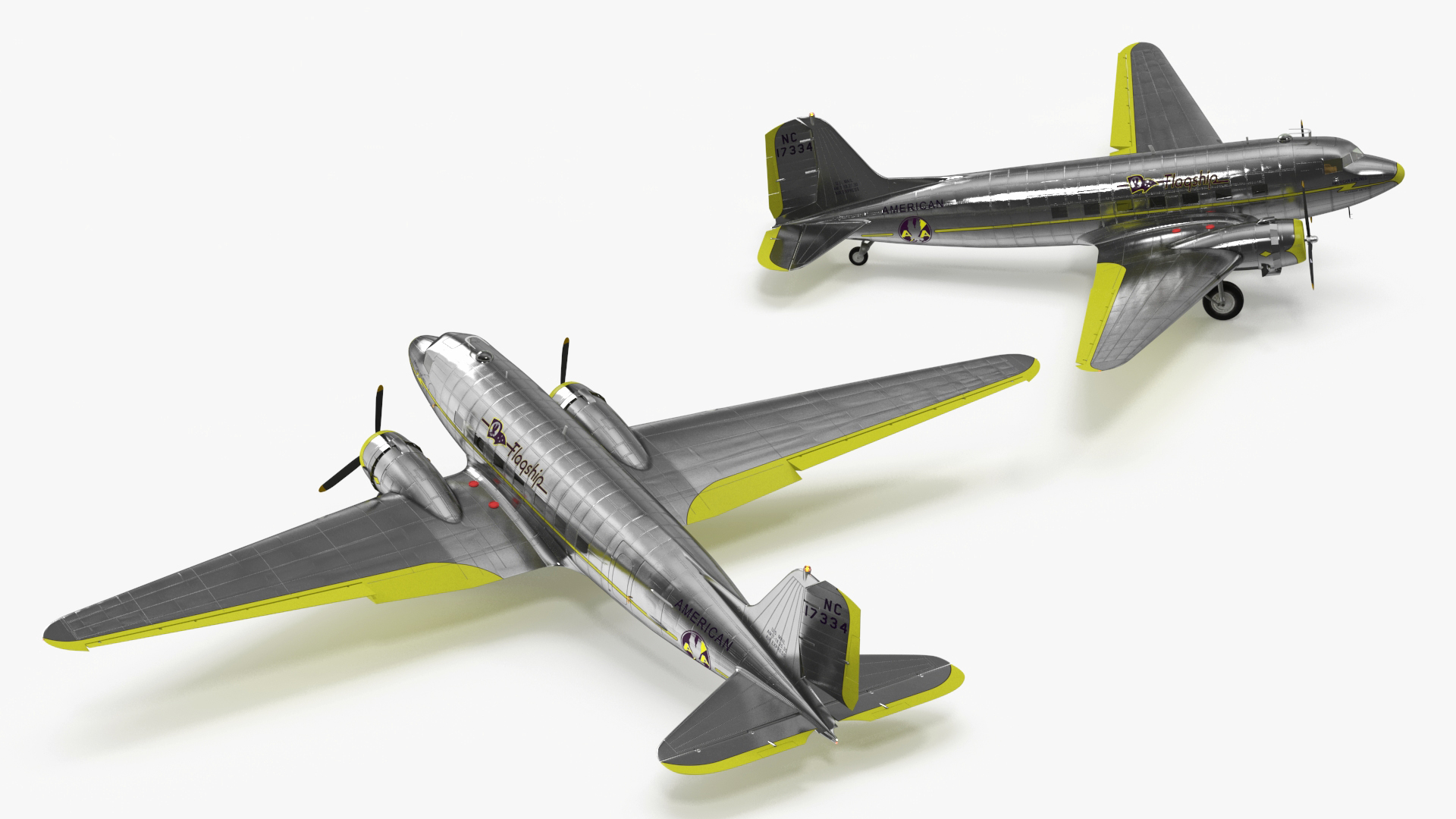 3D Vintage Propeller Aircraft Douglas DC-3 Rigged