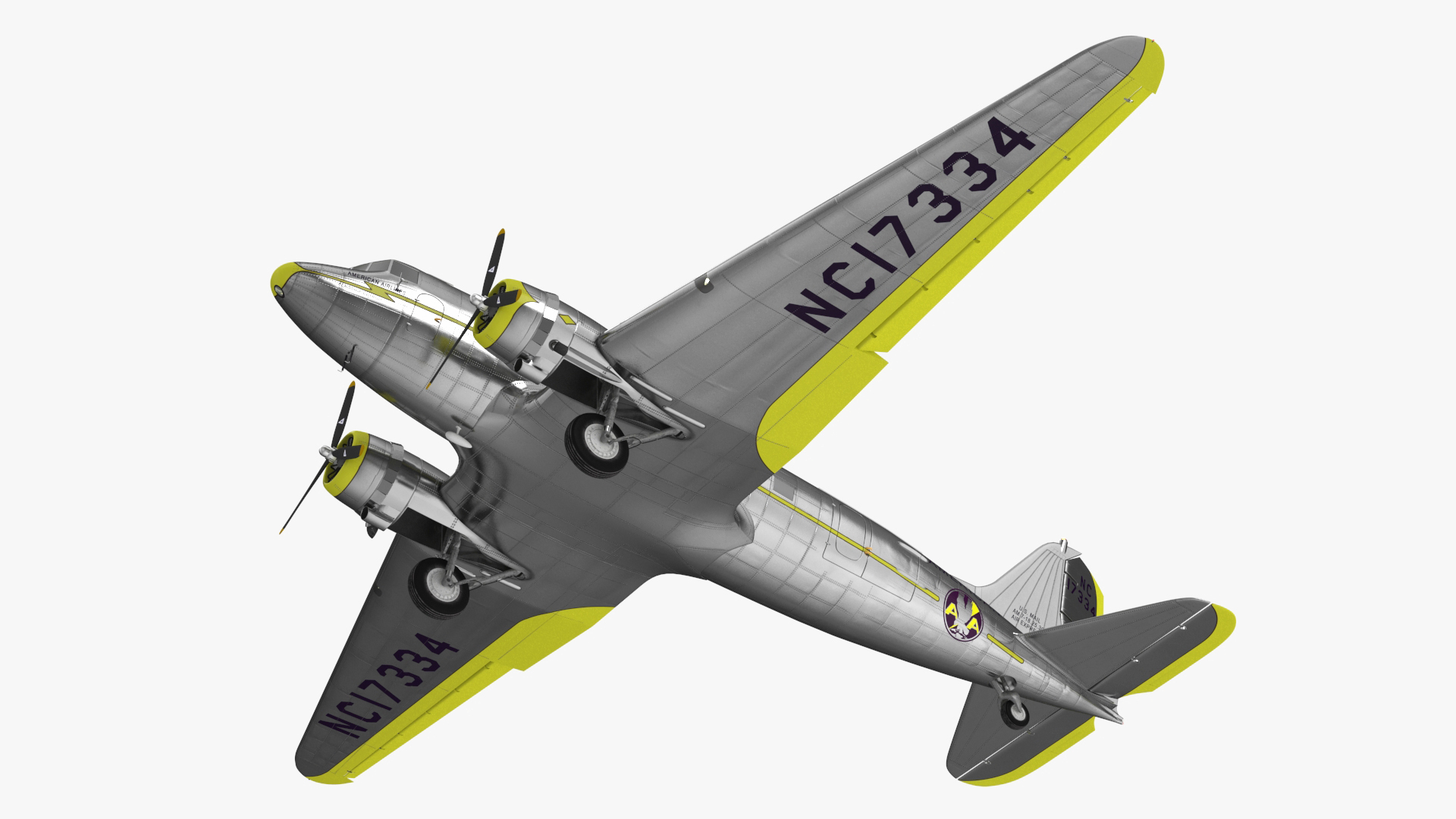 3D Vintage Propeller Aircraft Douglas DC-3 Rigged